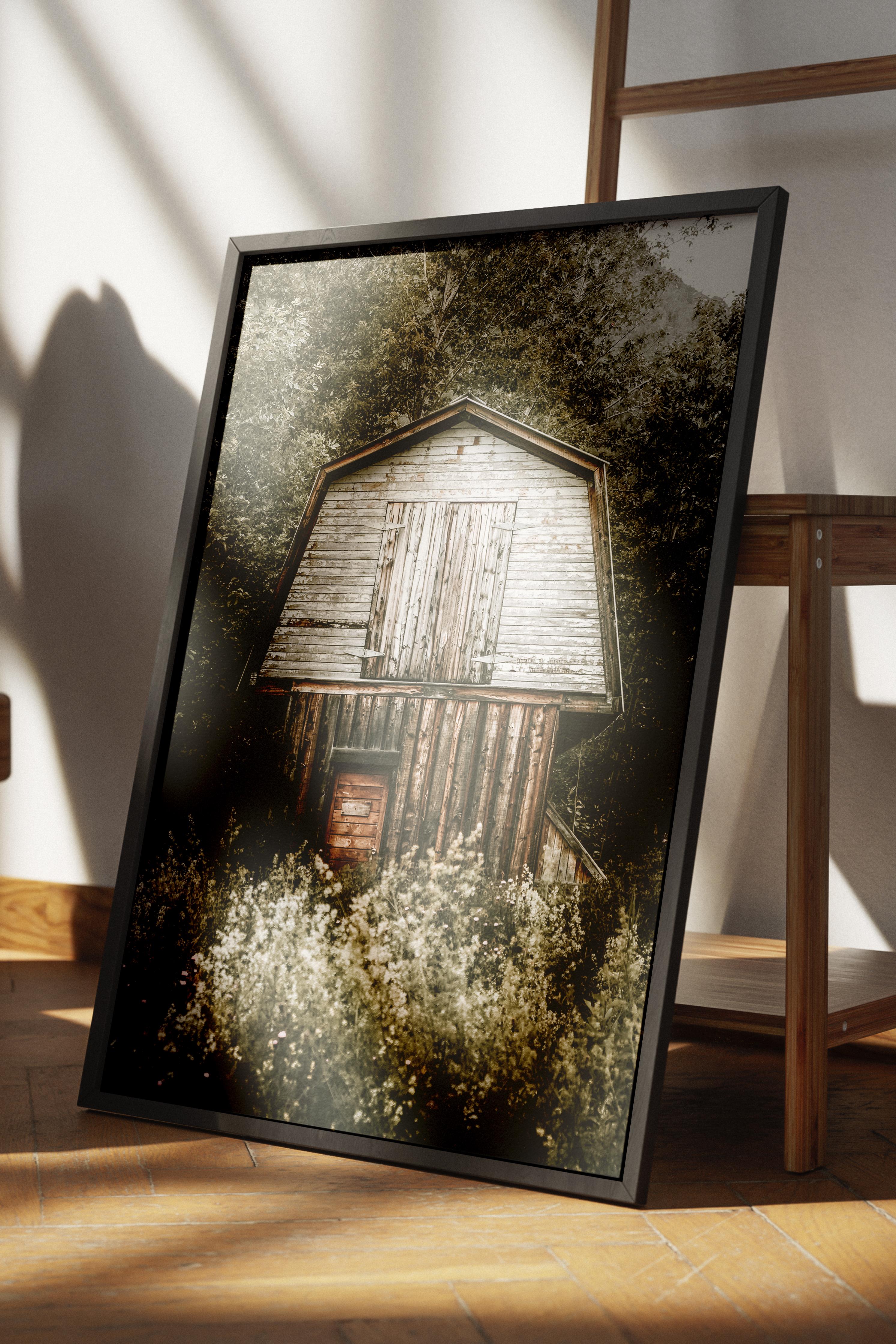 Rustic Çerçevesiz Poster, İskandinav Kahverengi Poster, NO:183 Küçük Kulübe Fotoğraf, Dikey