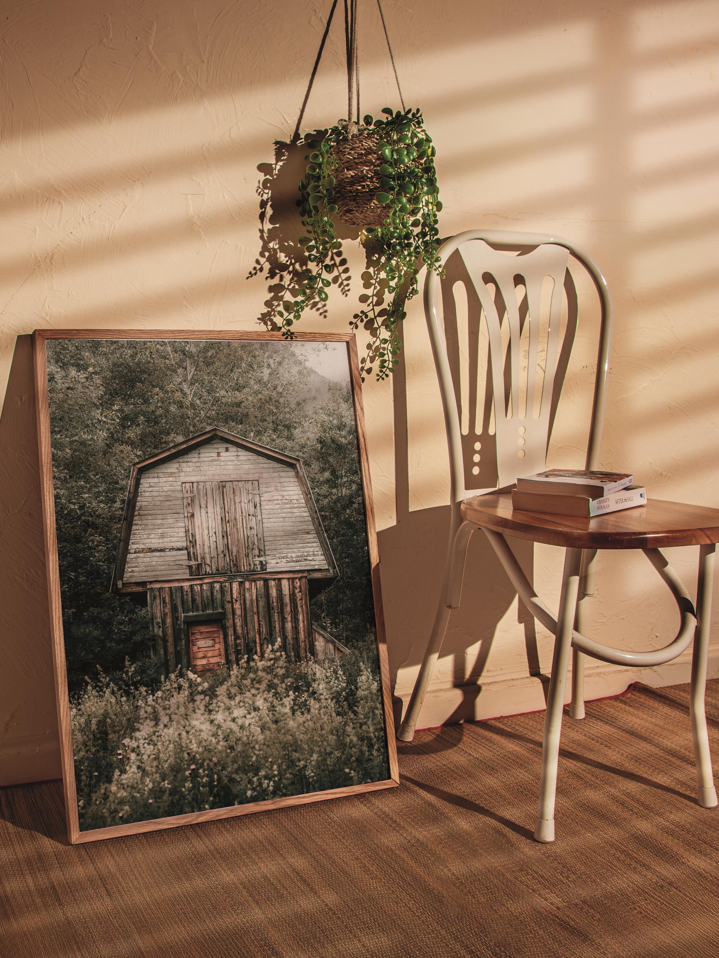Rustic Çerçevesiz Poster, İskandinav Kahverengi Poster, NO:183 Küçük Kulübe Fotoğraf, Dikey