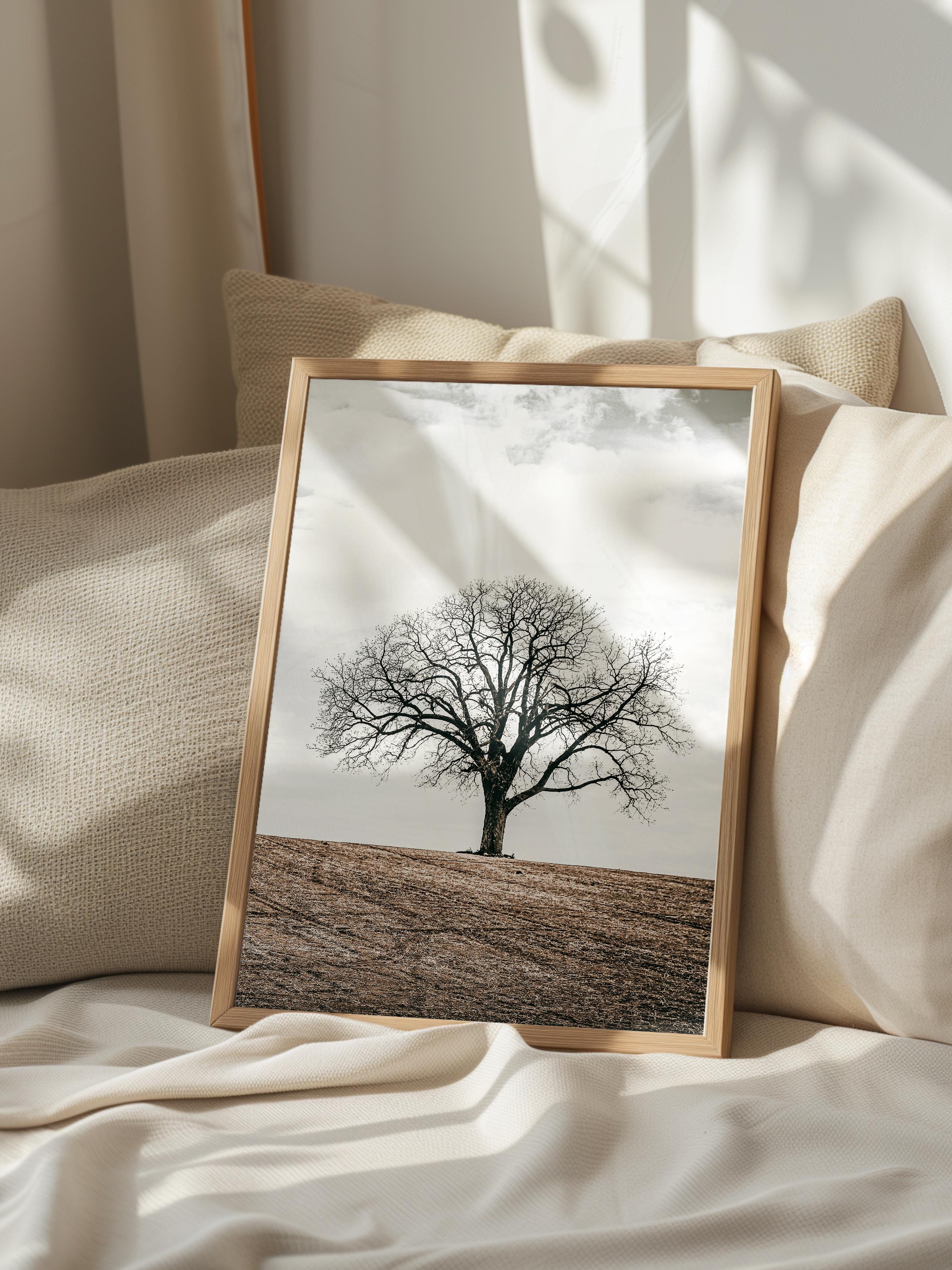 Rustic Çerçevesiz Poster, İskandinav Kahverengi Poster, NO:191 Tek Ağaç Fotoğraf, Dikey