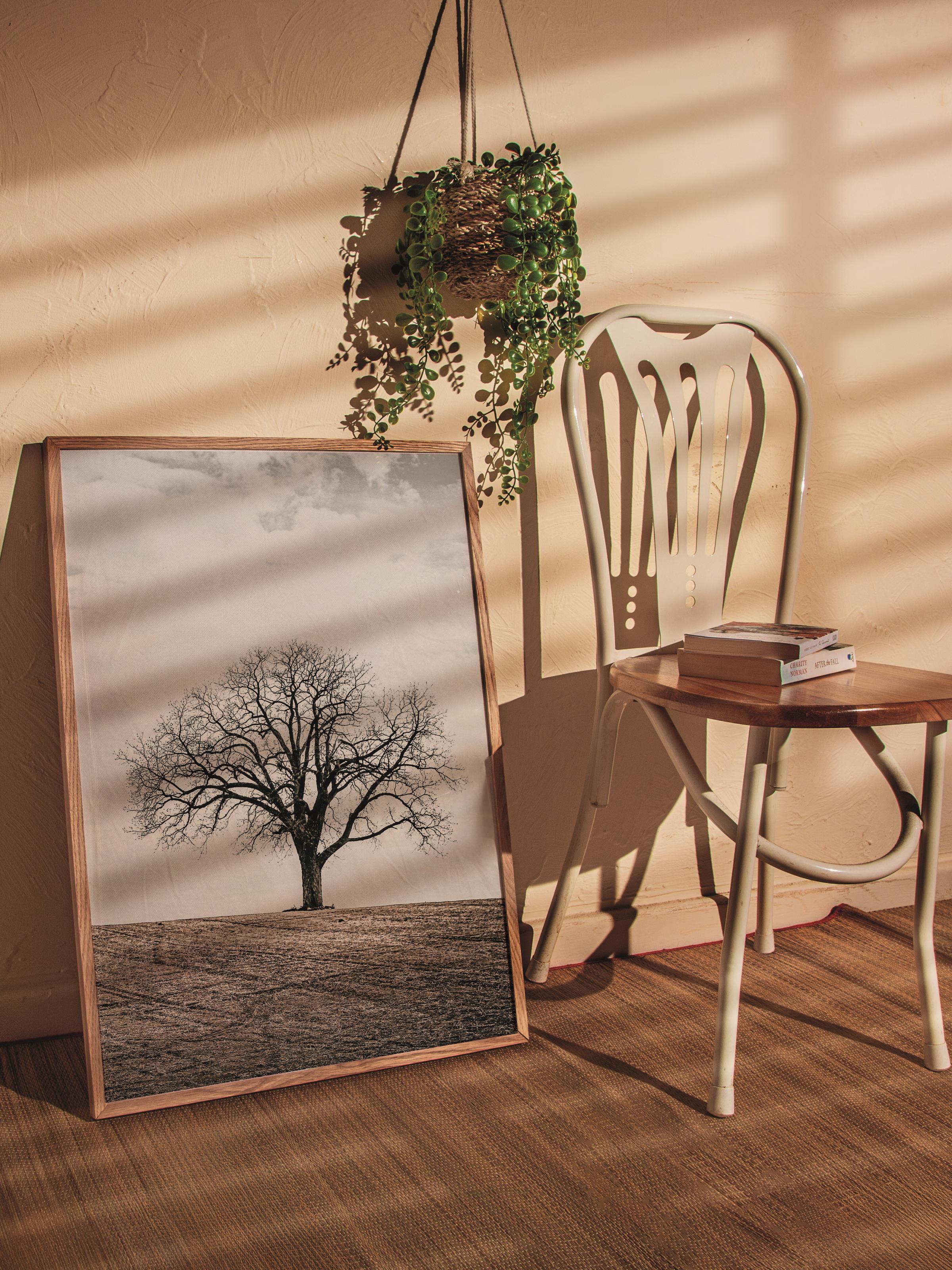 Rustic Çerçevesiz Poster, İskandinav Kahverengi Poster, NO:191 Tek Ağaç Fotoğraf, Dikey