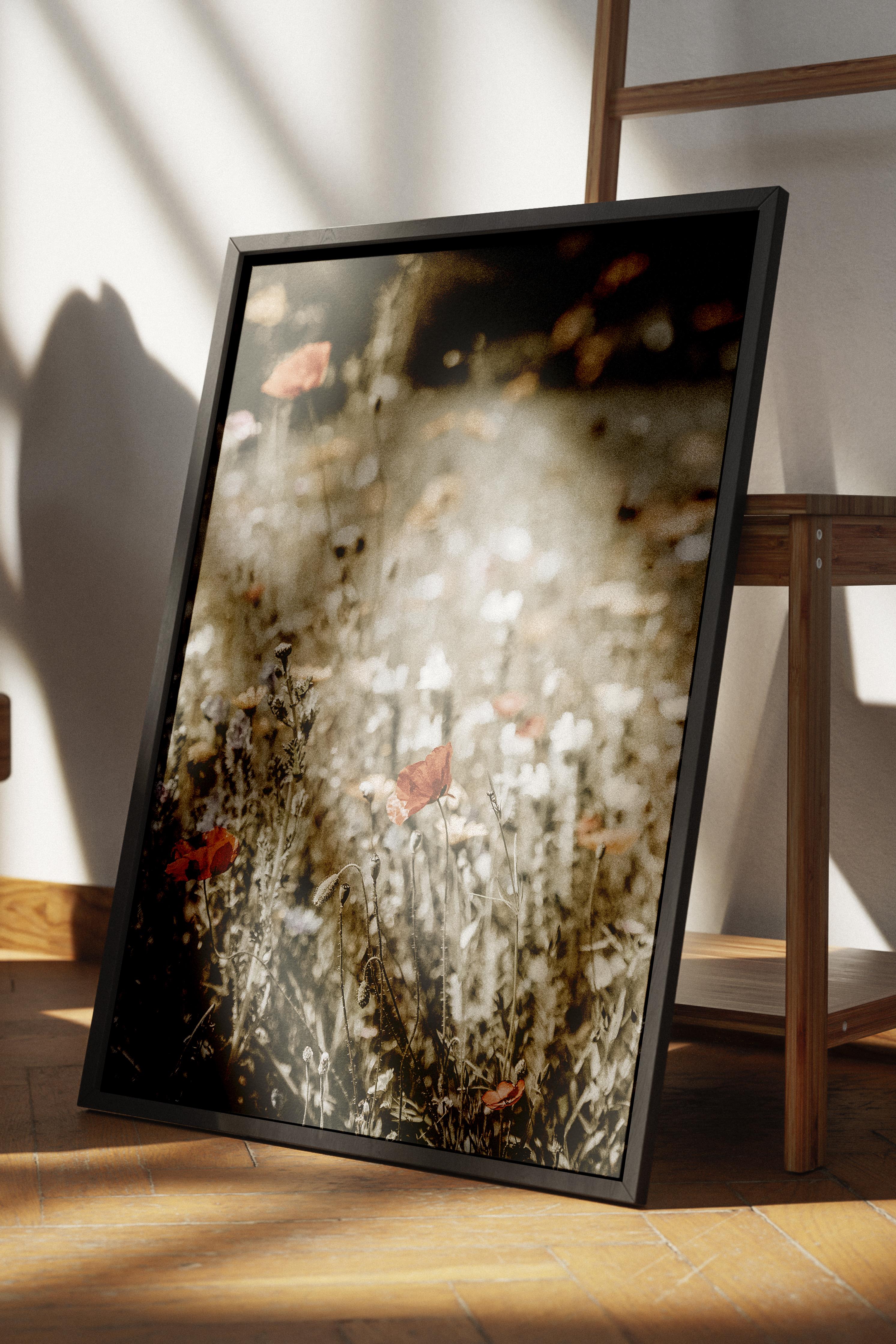 Rustic Çerçevesiz Poster, İskandinav Kahverengi Poster, NO:195 Gelincikler ve Çiçekler Fotoğraf Dikey