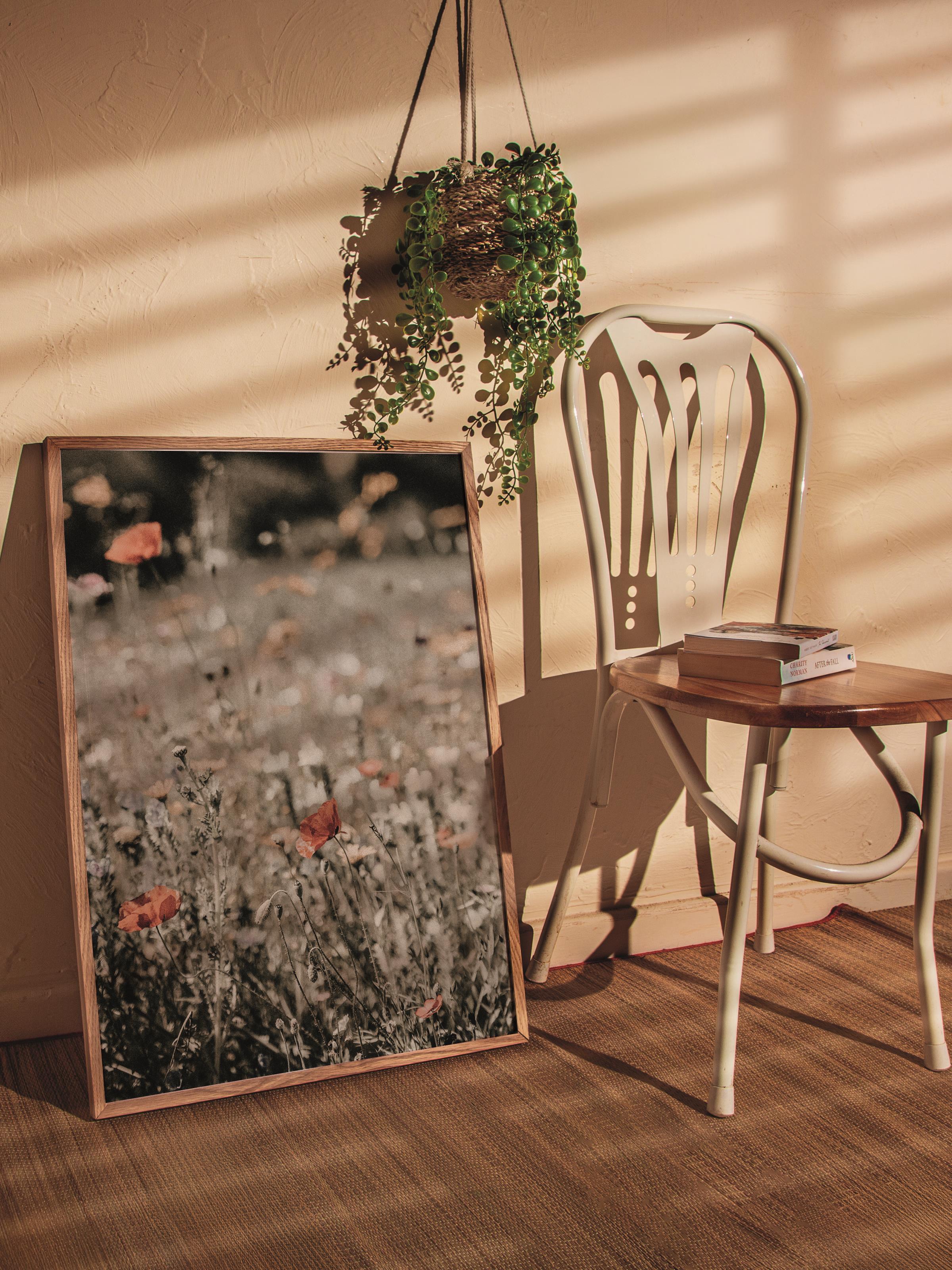Rustic Çerçevesiz Poster, İskandinav Kahverengi Poster, NO:195 Gelincikler ve Çiçekler Fotoğraf Dikey