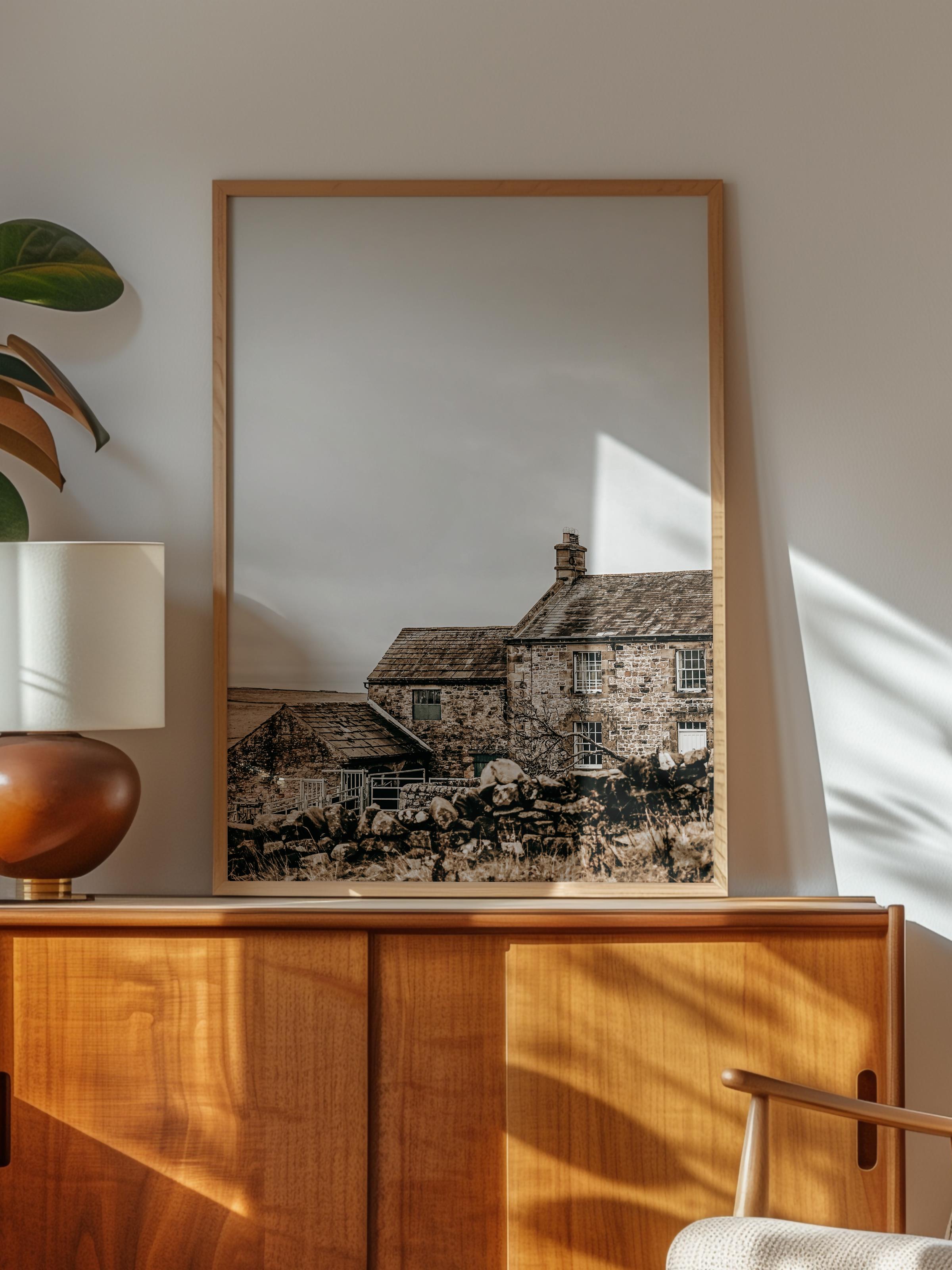Rustic Çerçevesiz Poster, İskandinav Kahverengi Poster, NO:196 Eski Çiftlik Evi Fotoğraf, Dikey
