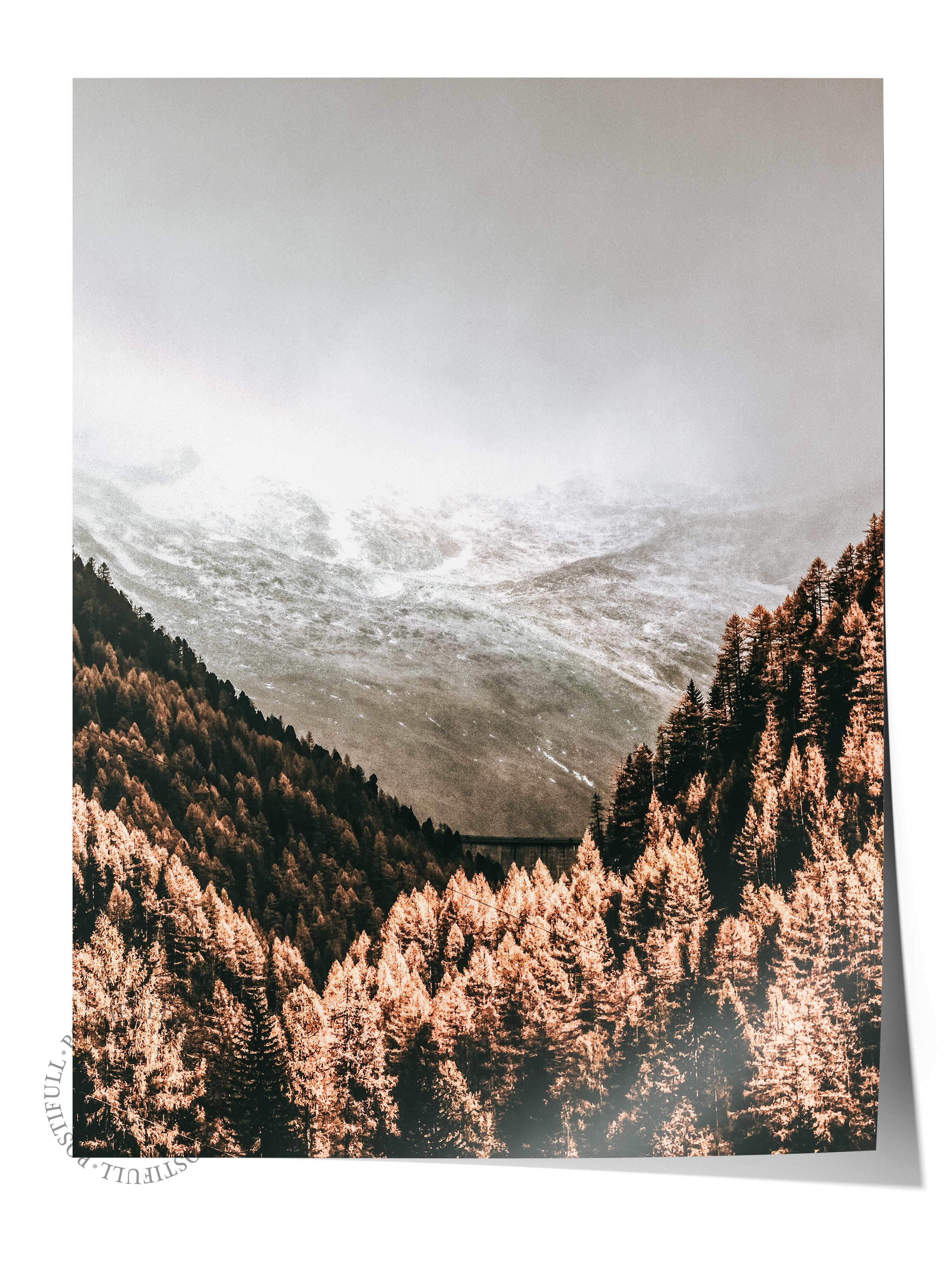 Rustic Çerçevesiz Poster, İskandinav Kahverengi Poster, NO:199 Bulutlu Dağ Manzarası Fotoğraf, Dikey