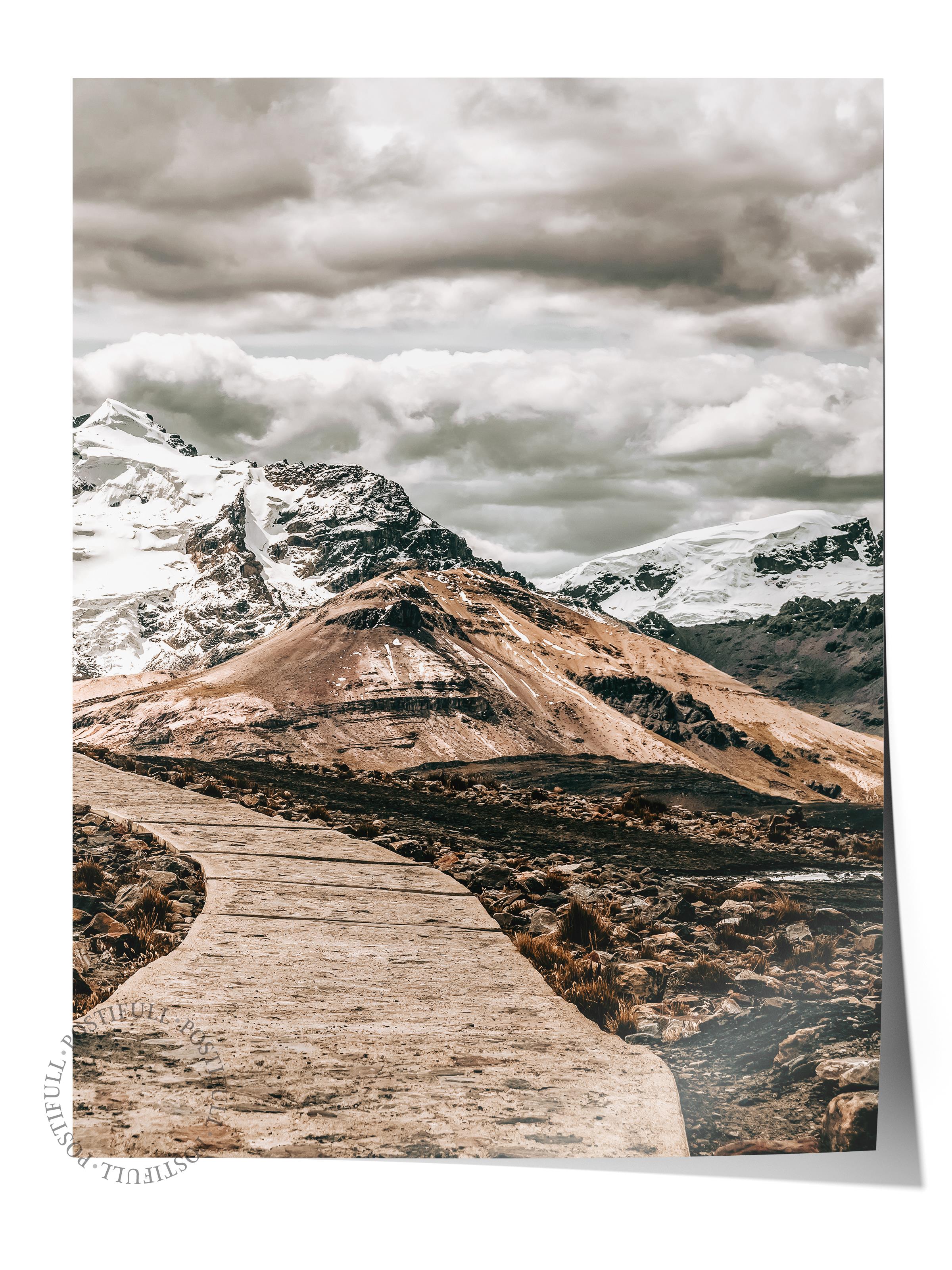 Rustic Çerçevesiz Poster, İskandinav Kahverengi Poster, NO:200 Karlı Dağ Manzarası Fotoğraf, Dikey