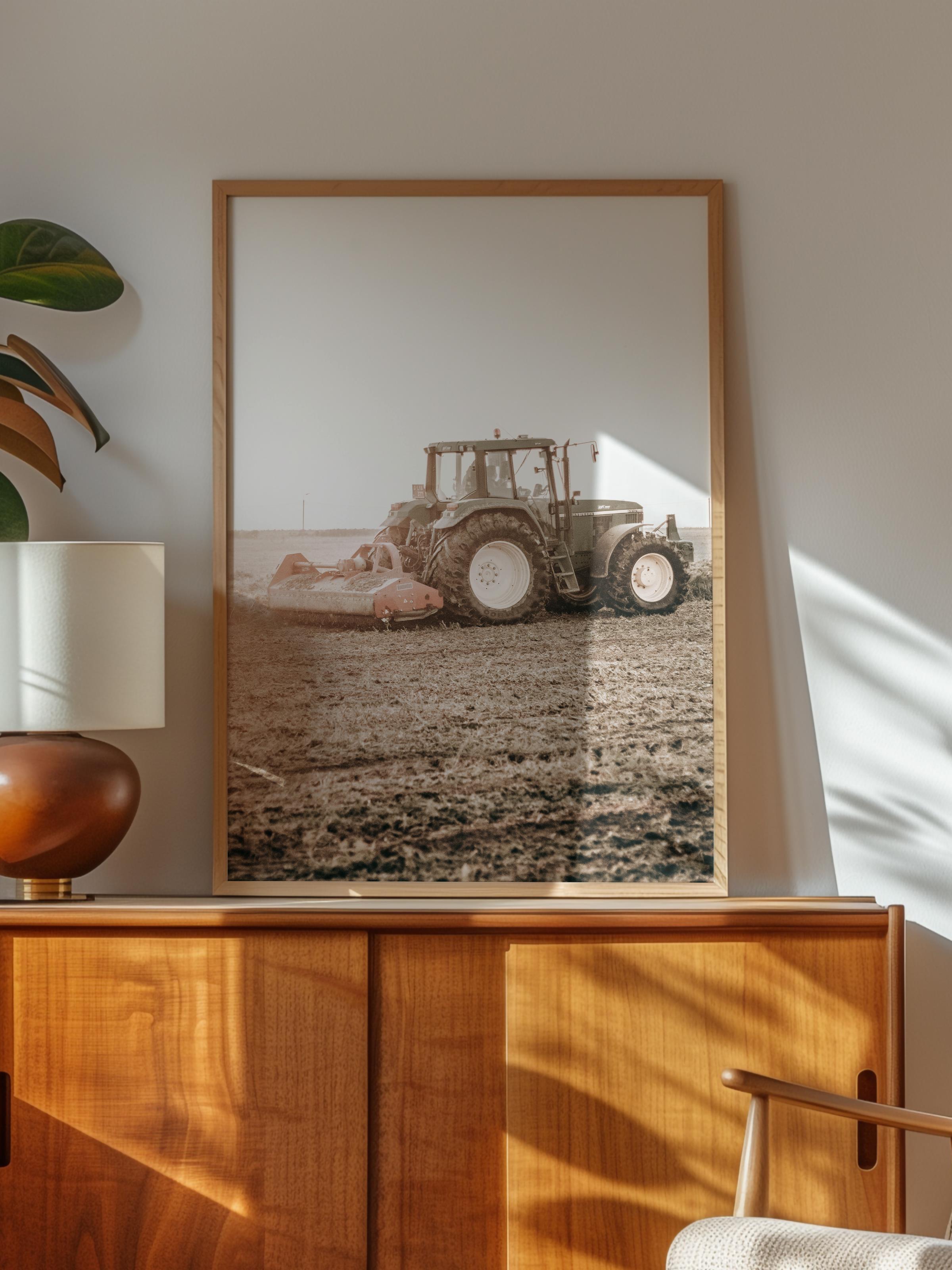 Rustic Çerçevesiz Poster, İskandinav Kahverengi Poster, NO:201 Traktör Fotoğraf, Dikey