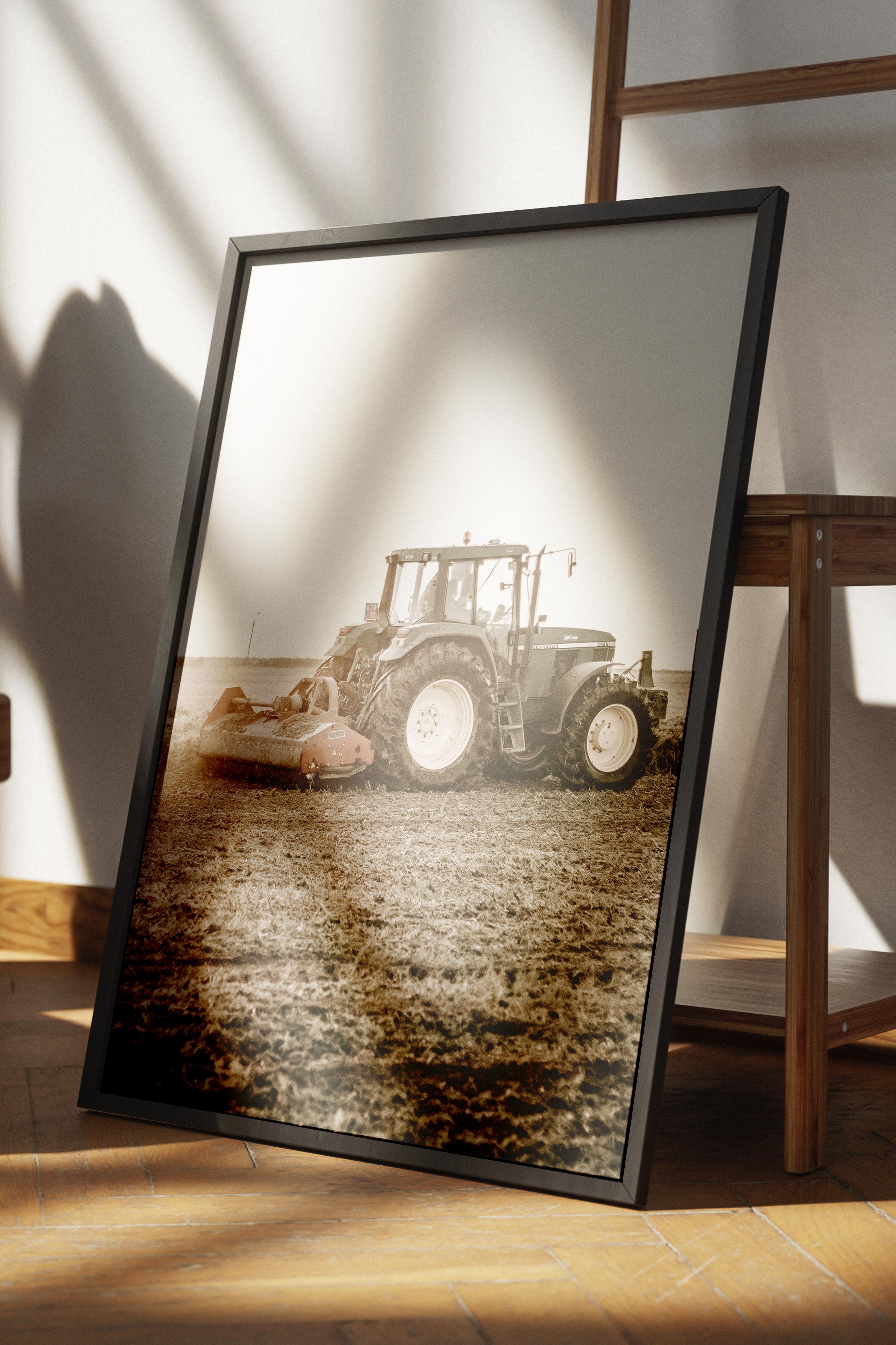 Rustic Çerçevesiz Poster, İskandinav Kahverengi Poster, NO:201 Traktör Fotoğraf, Dikey