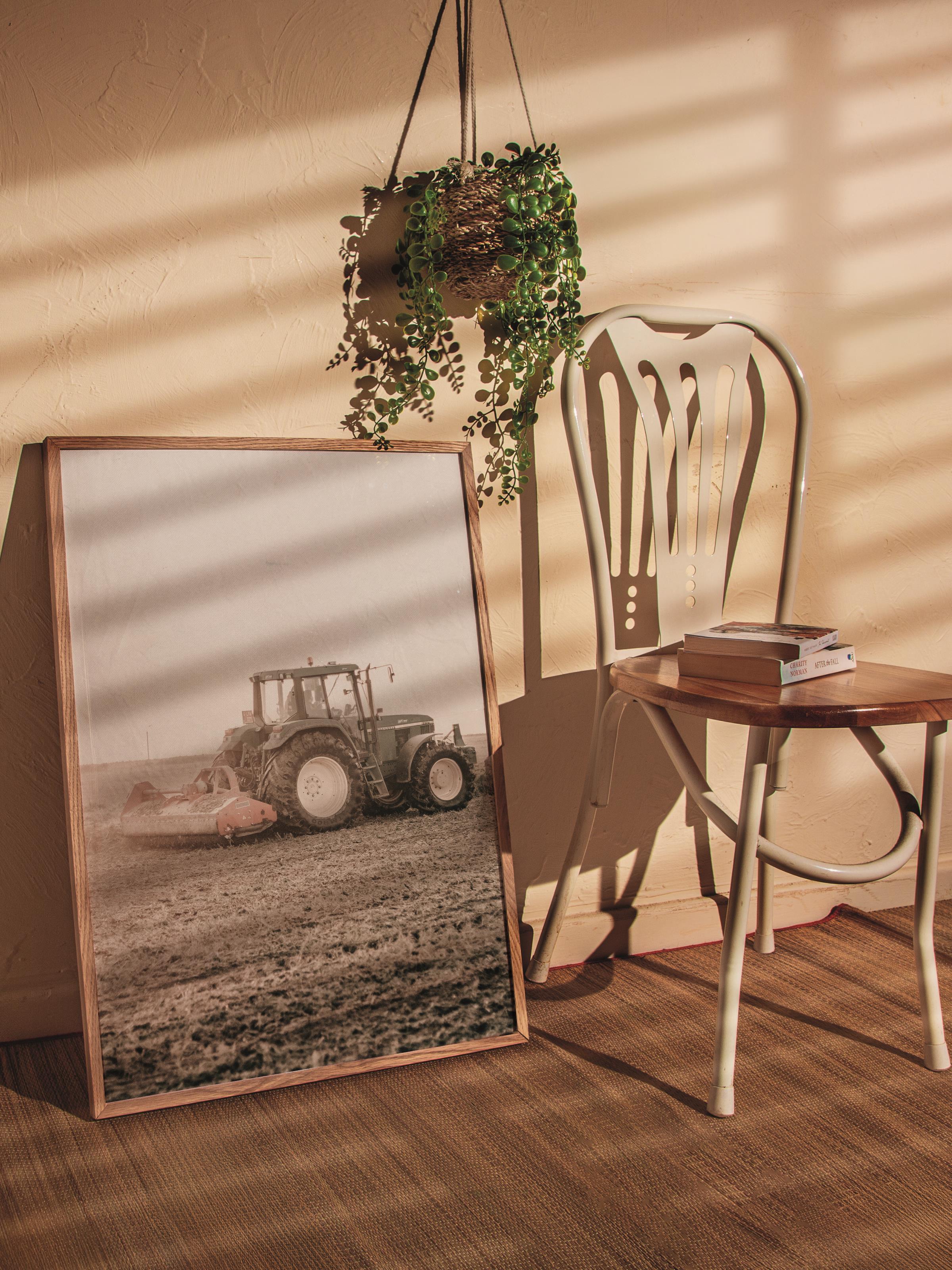 Rustic Çerçevesiz Poster, İskandinav Kahverengi Poster, NO:201 Traktör Fotoğraf, Dikey