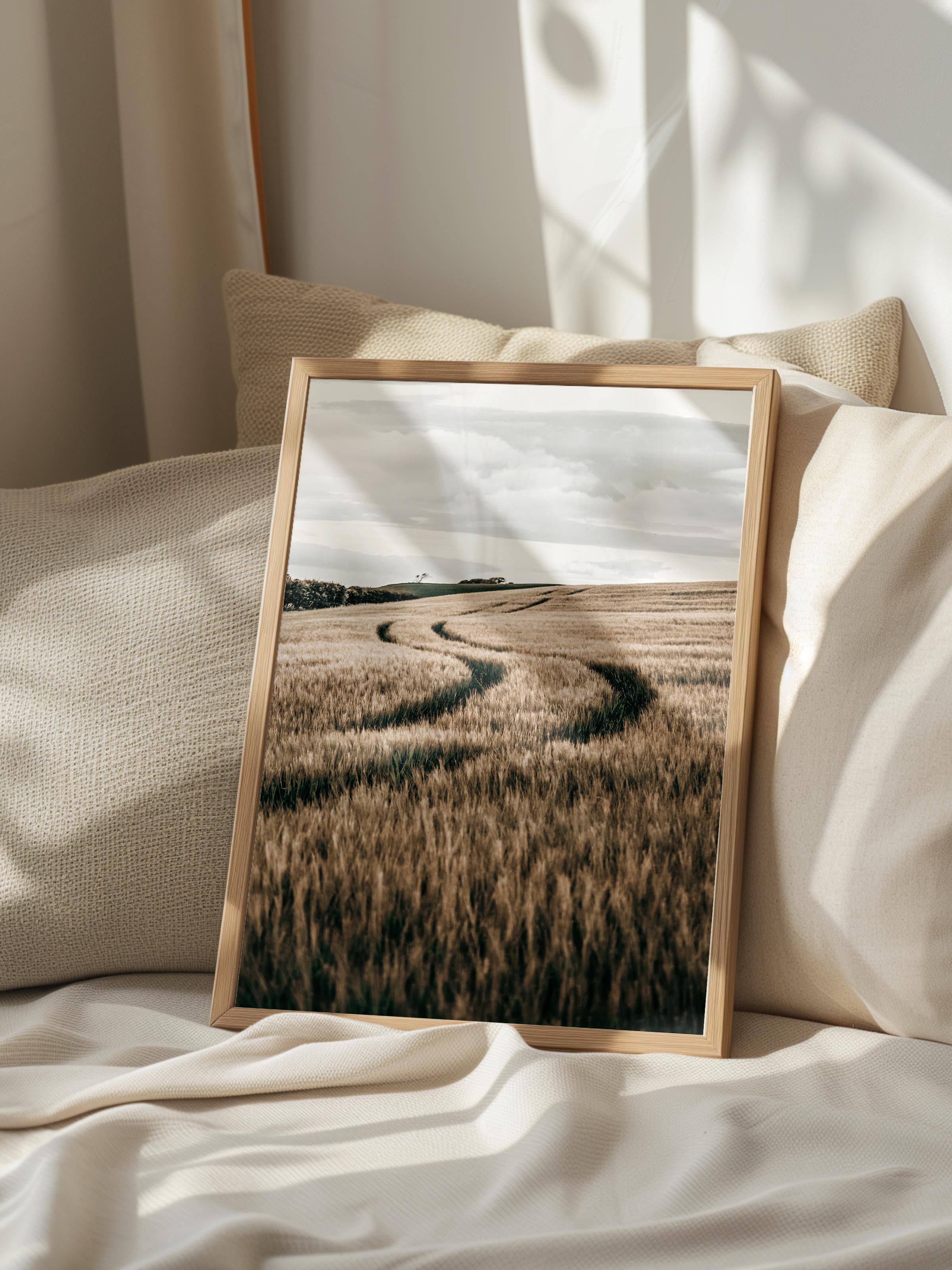 Rustic Çerçevesiz Poster, İskandinav Kahverengi Poster, NO:203 Buğday Tarlası Fotoğraf, Dikey