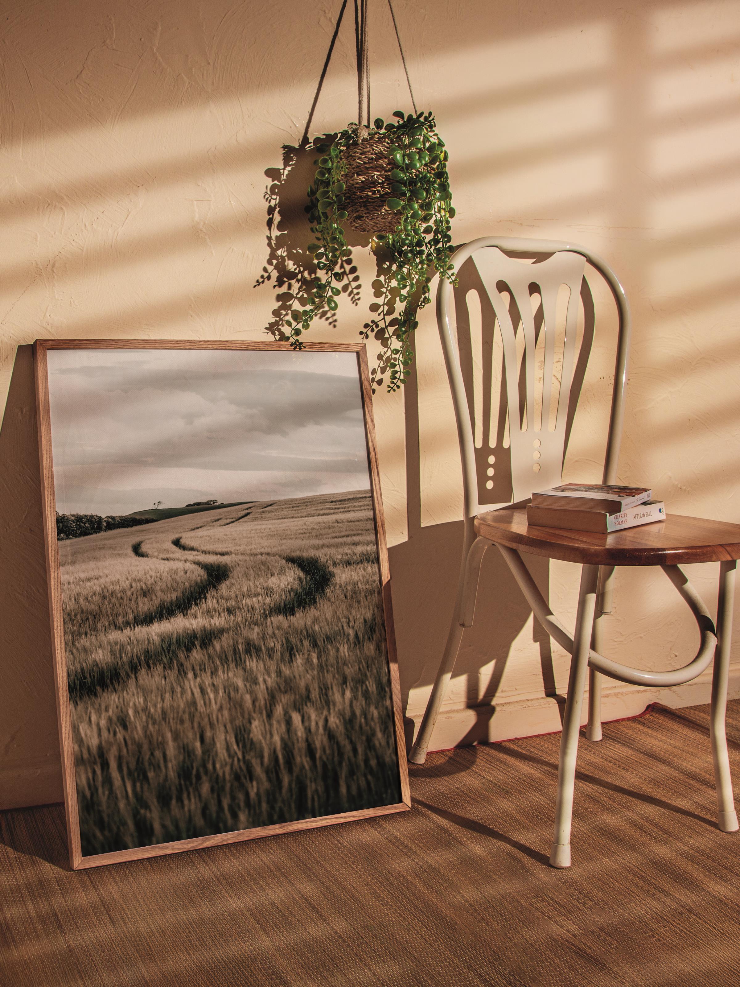Rustic Çerçevesiz Poster, İskandinav Kahverengi Poster, NO:203 Buğday Tarlası Fotoğraf, Dikey