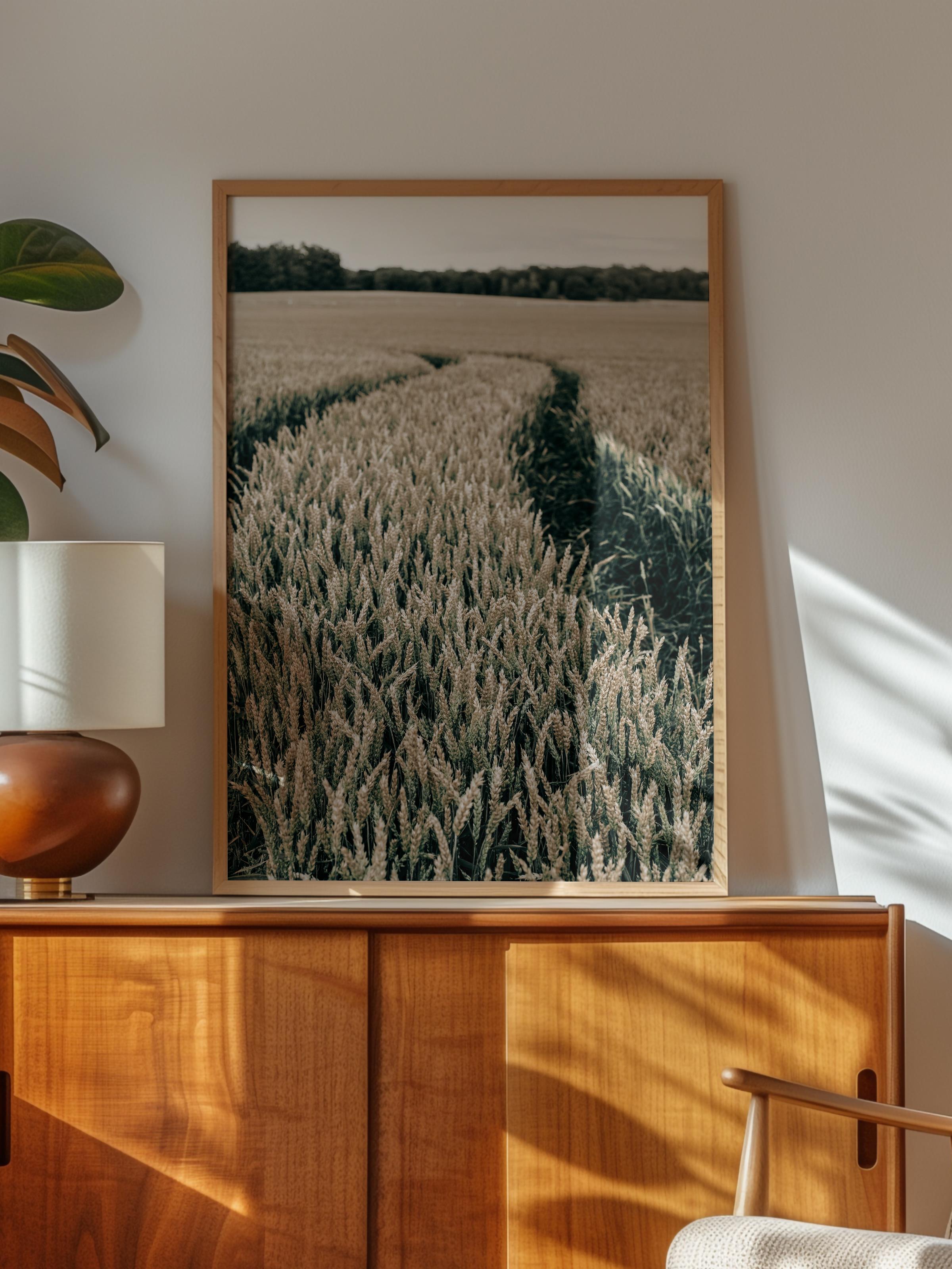 Rustic Çerçevesiz Poster, İskandinav Kahverengi Poster, NO:205 Tarla Yolu Fotoğraf, Dikey