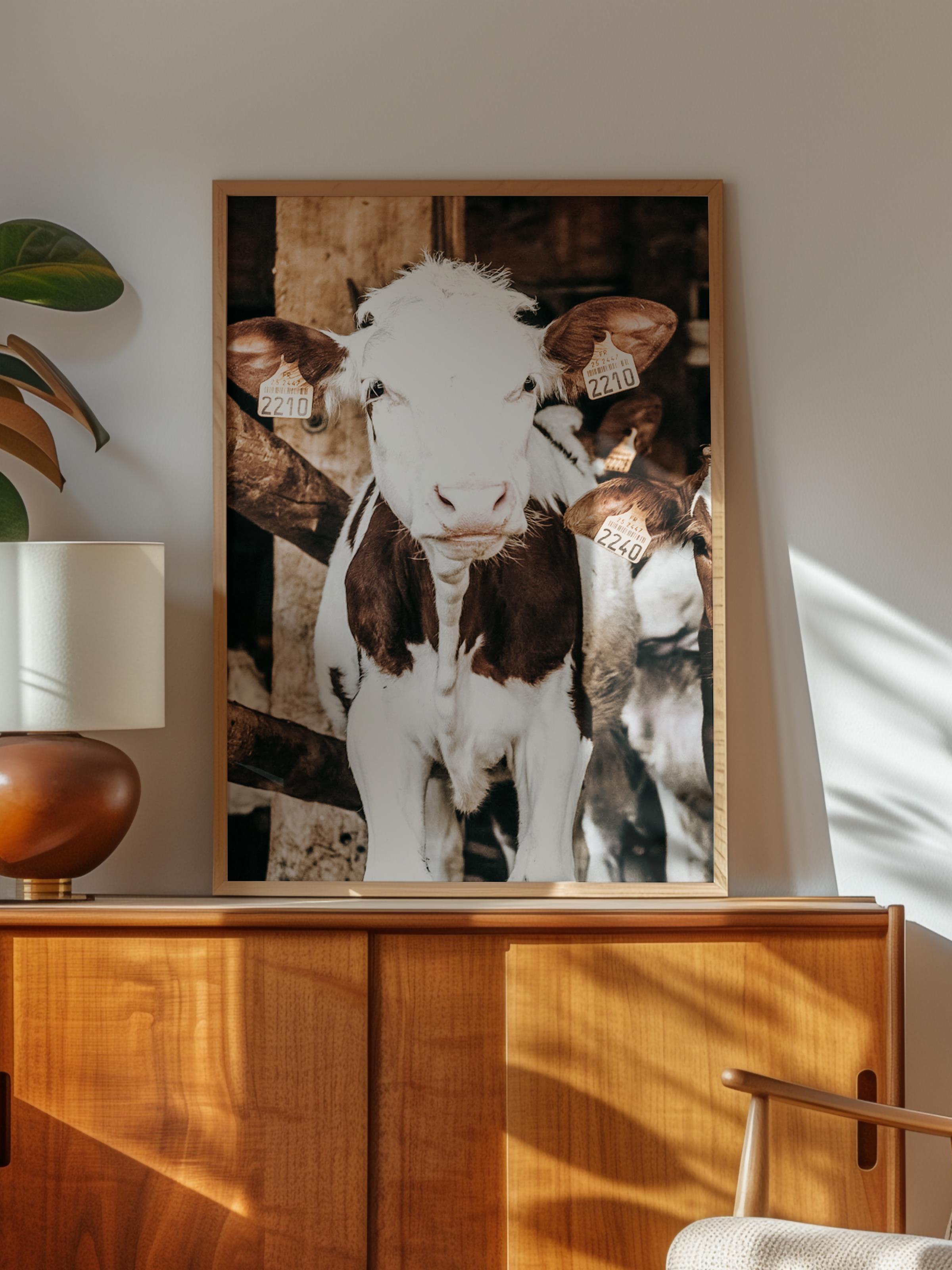 Rustic Çerçevesiz Poster, İskandinav Kahverengi Poster, NO:207 Buzağı Fotoğraf, Dikey