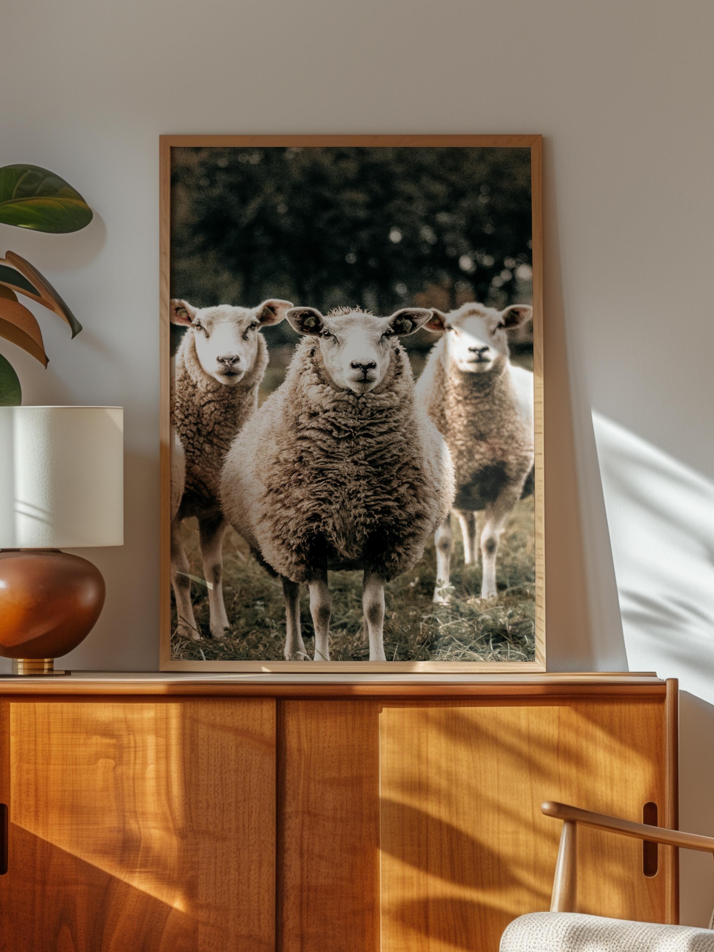 Rustic Çerçevesiz Poster, İskandinav Kahverengi Poster, NO:209 Koyunlar Fotoğraf, Dikey