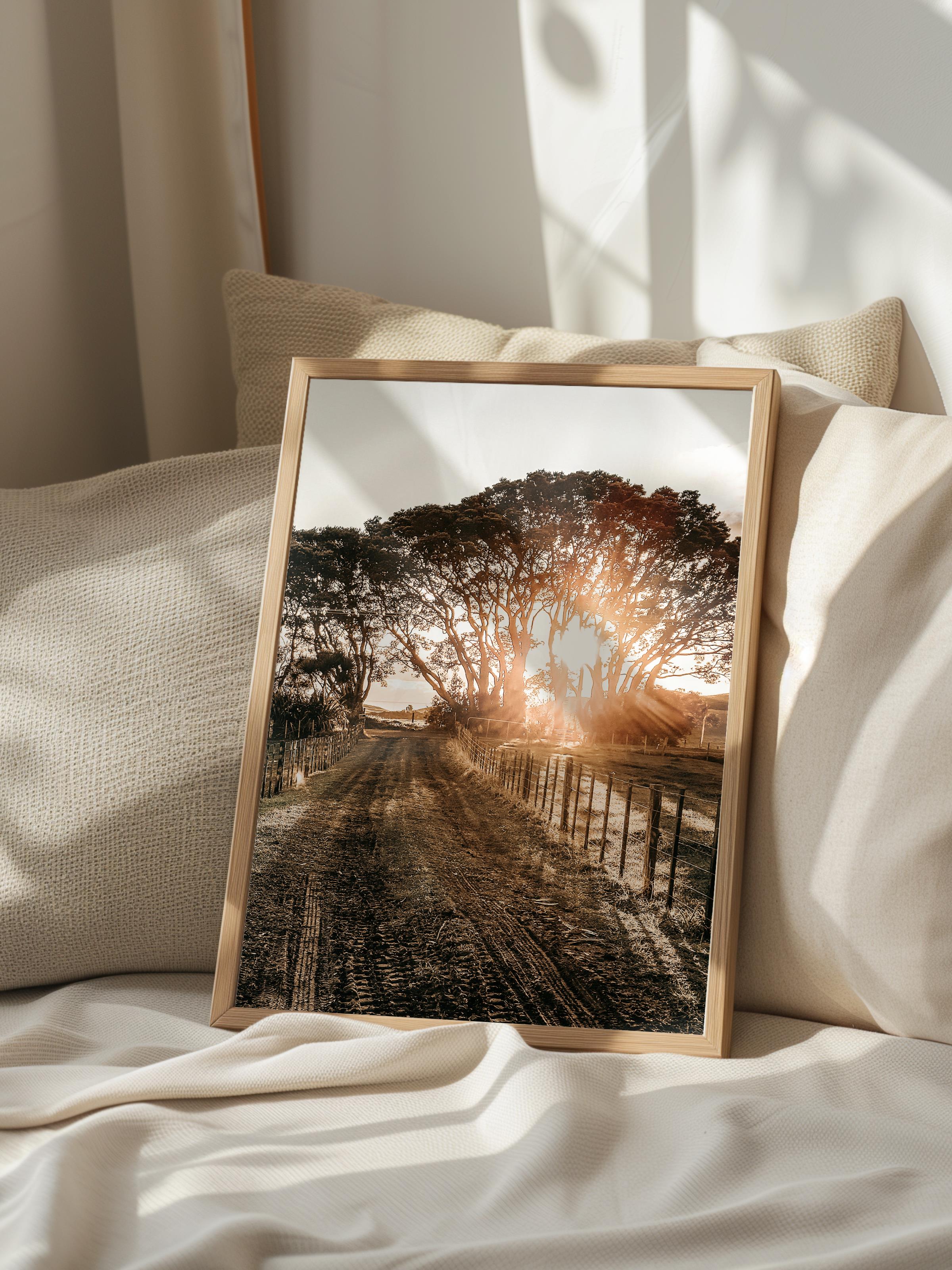 Rustic Çerçevesiz Poster, İskandinav Kahverengi Poster, NO:210 Güneş Batımı ve Ağaçlar Fotoğraf