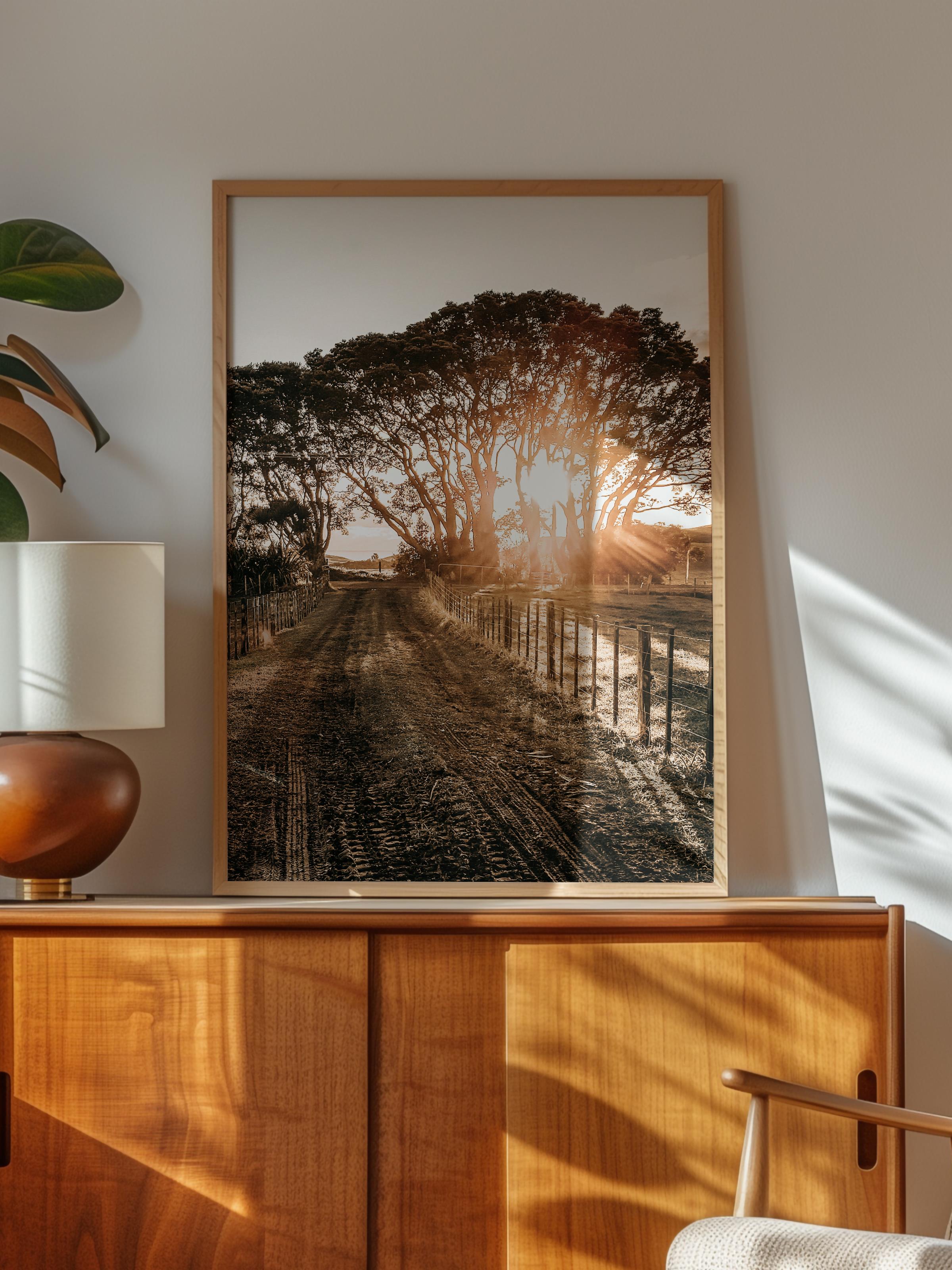Rustic Çerçevesiz Poster, İskandinav Kahverengi Poster, NO:210 Güneş Batımı ve Ağaçlar Fotoğraf