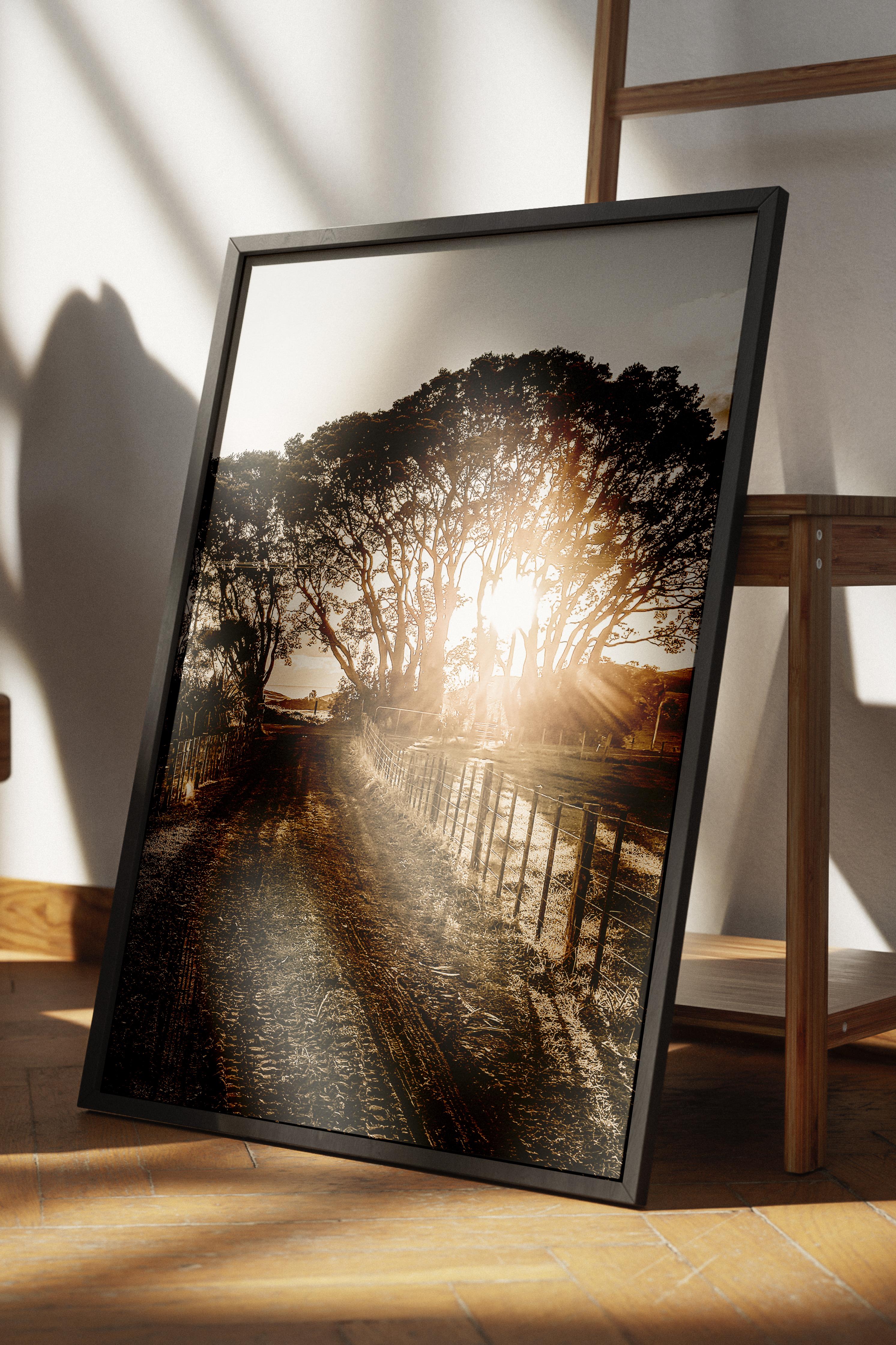 Rustic Çerçevesiz Poster, İskandinav Kahverengi Poster, NO:210 Güneş Batımı ve Ağaçlar Fotoğraf