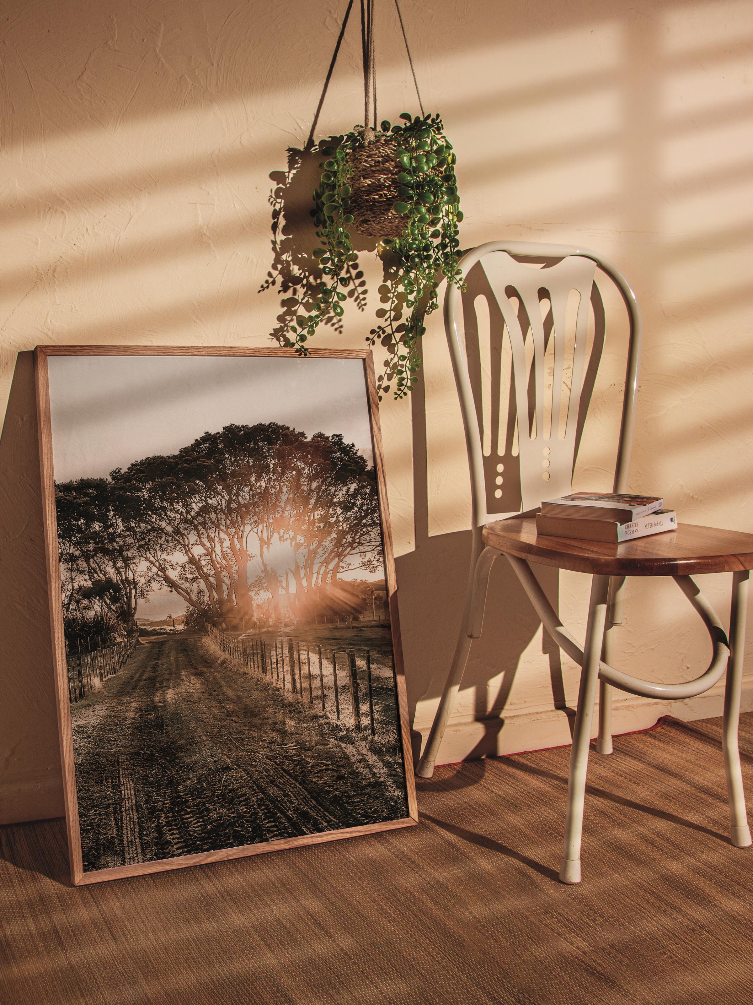 Rustic Çerçevesiz Poster, İskandinav Kahverengi Poster, NO:210 Güneş Batımı ve Ağaçlar Fotoğraf