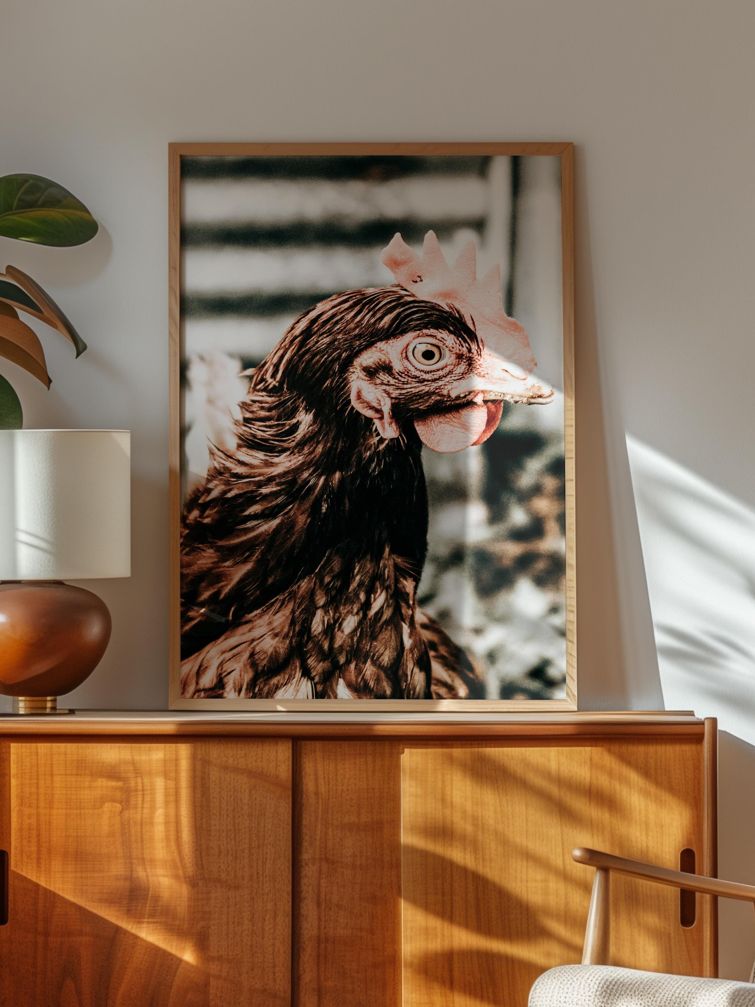 Rustic Çerçevesiz Poster, İskandinav Kahverengi Poster, NO:211 Tavuk Fotoğraf, Dikey