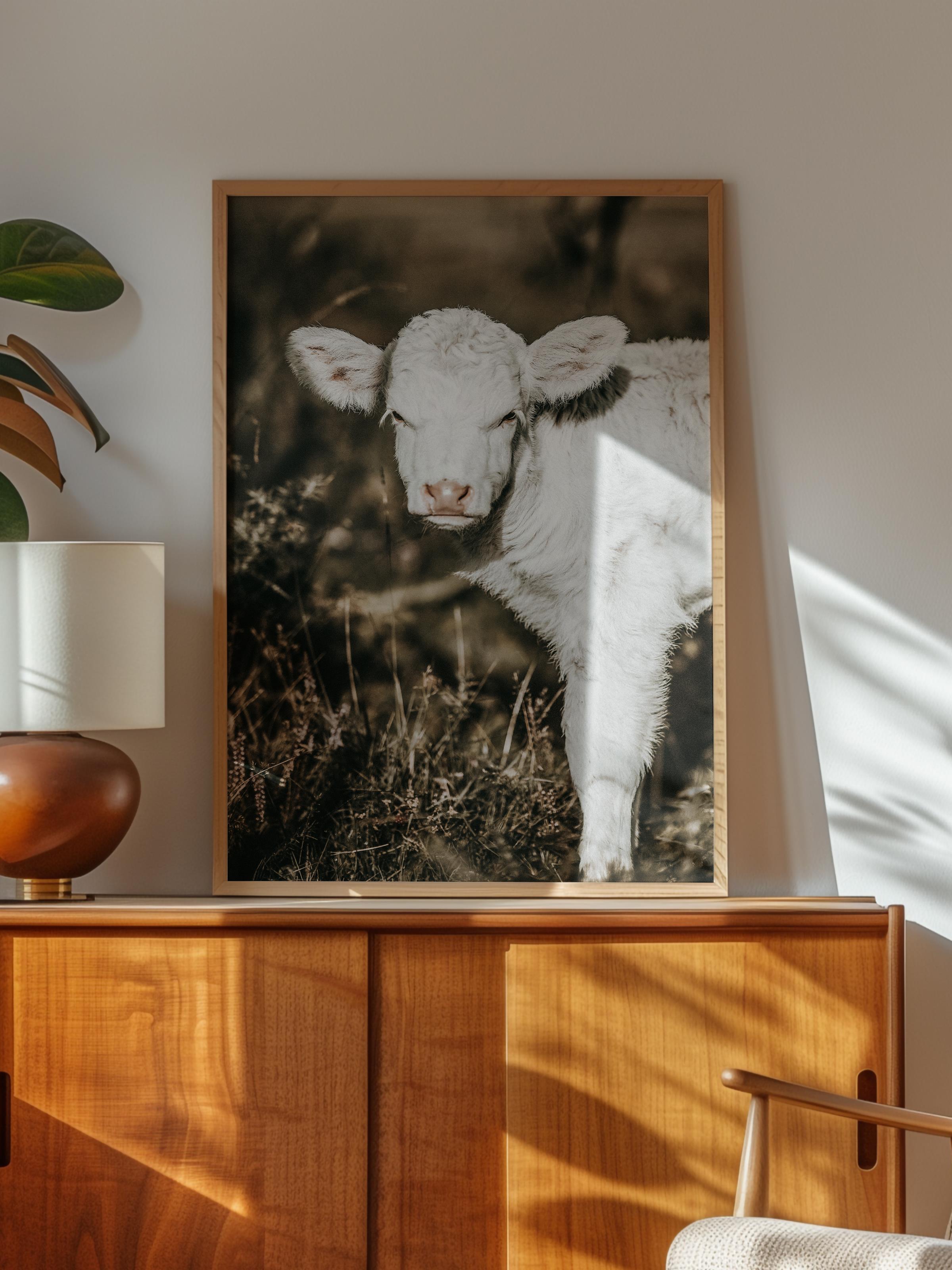 Rustic Çerçevesiz Poster, İskandinav Kahverengi Poster, NO:215 Buzağı Yakın Plan Fotoğraf, Dikey