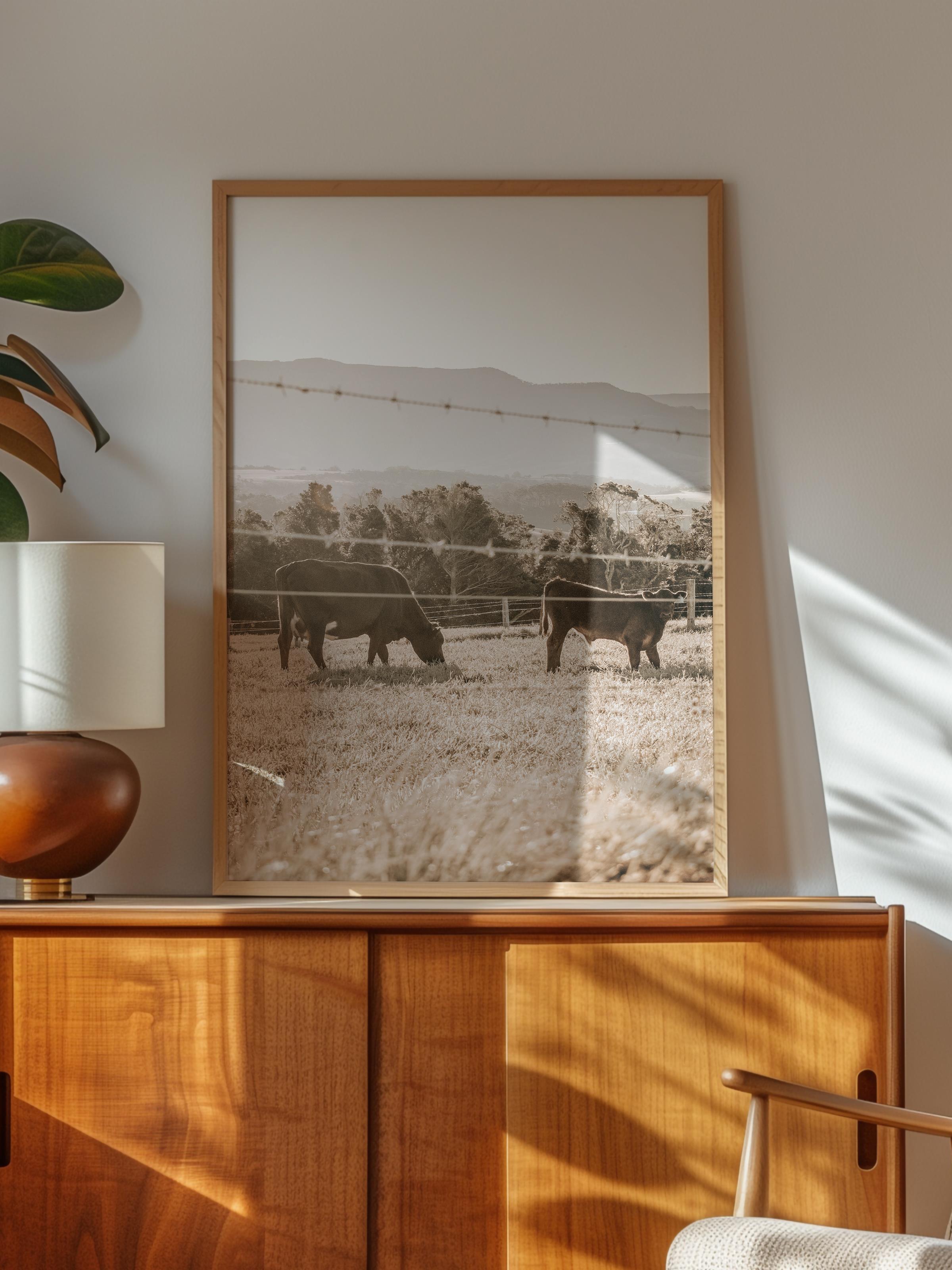 Rustic Çerçevesiz Poster, İskandinav Kahverengi Poster, NO:218 İnekler Fotoğraf, Dikey