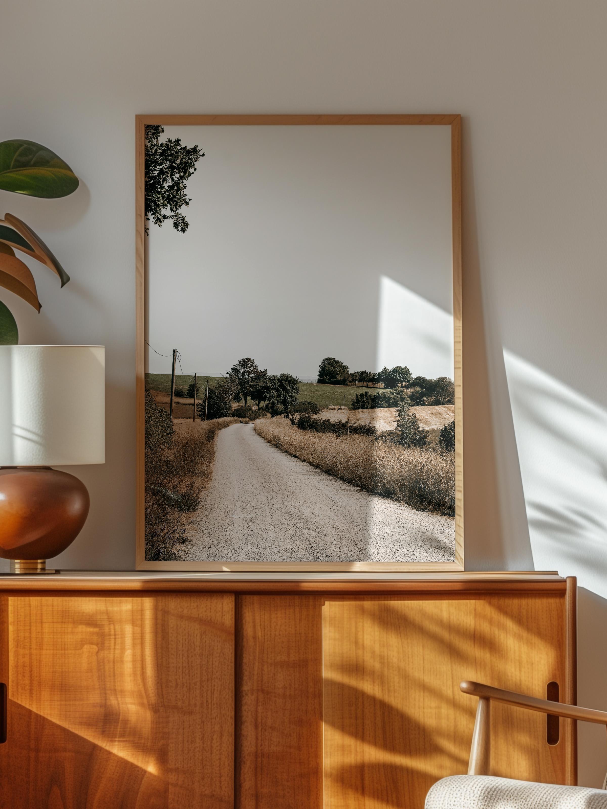 Rustic Çerçevesiz Poster, İskandinav Kahverengi Poster, NO:219 Köy Yolu Fotoğraf, Dikey