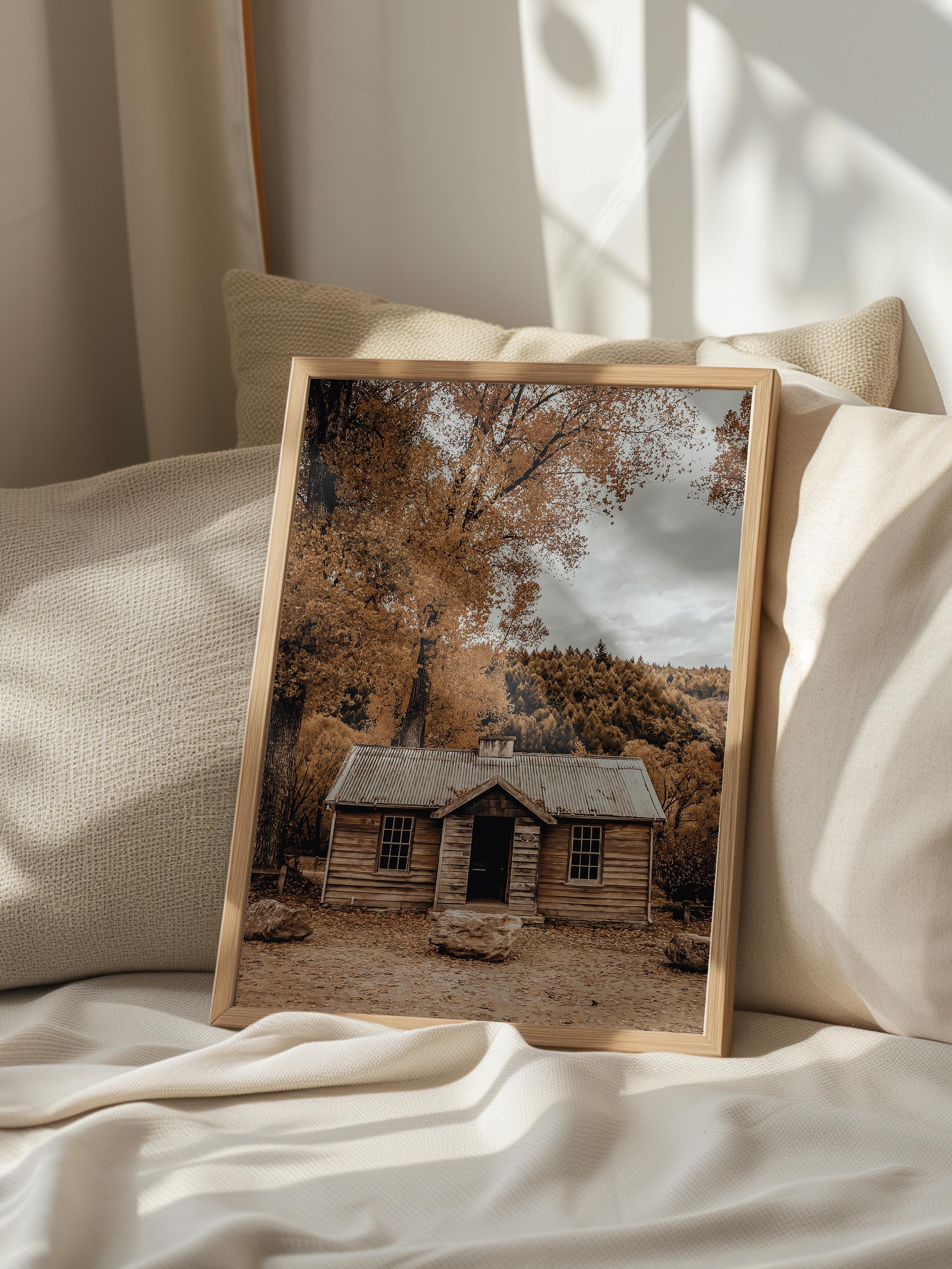 Rustic Çerçevesiz Poster, İskandinav Kahverengi Poster, NO:22 Küçük Ahşap Ev Fotoğraf, Dikey