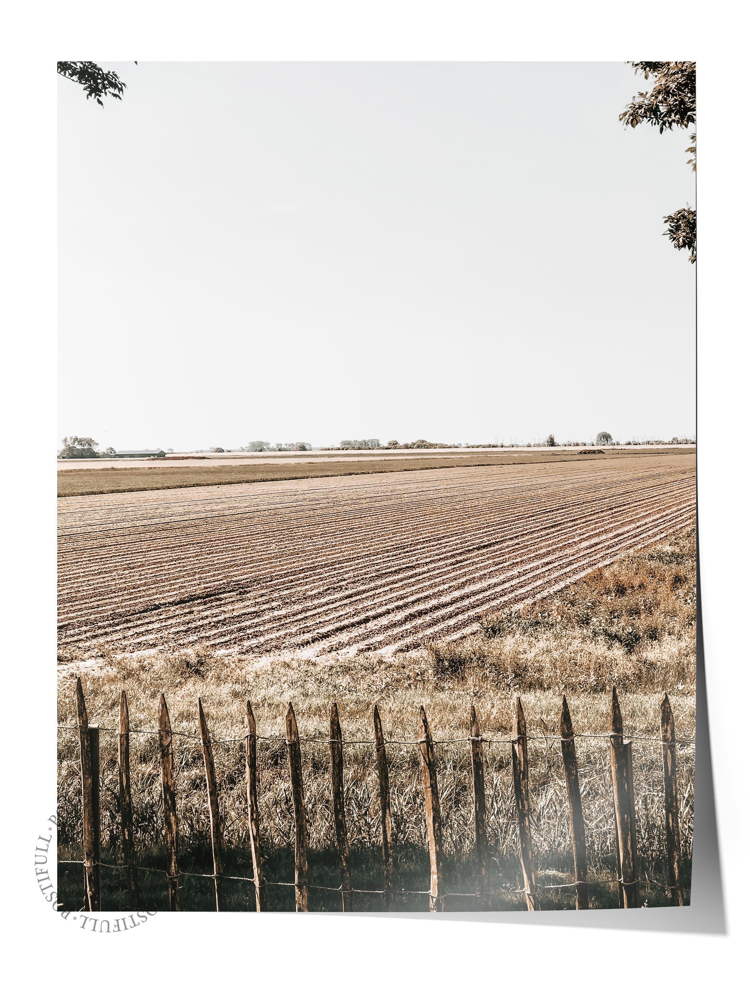 Rustic Çerçevesiz Poster, İskandinav Kahverengi Poster, NO:220 Çit ve Tarla Fotoğraf, Dikey