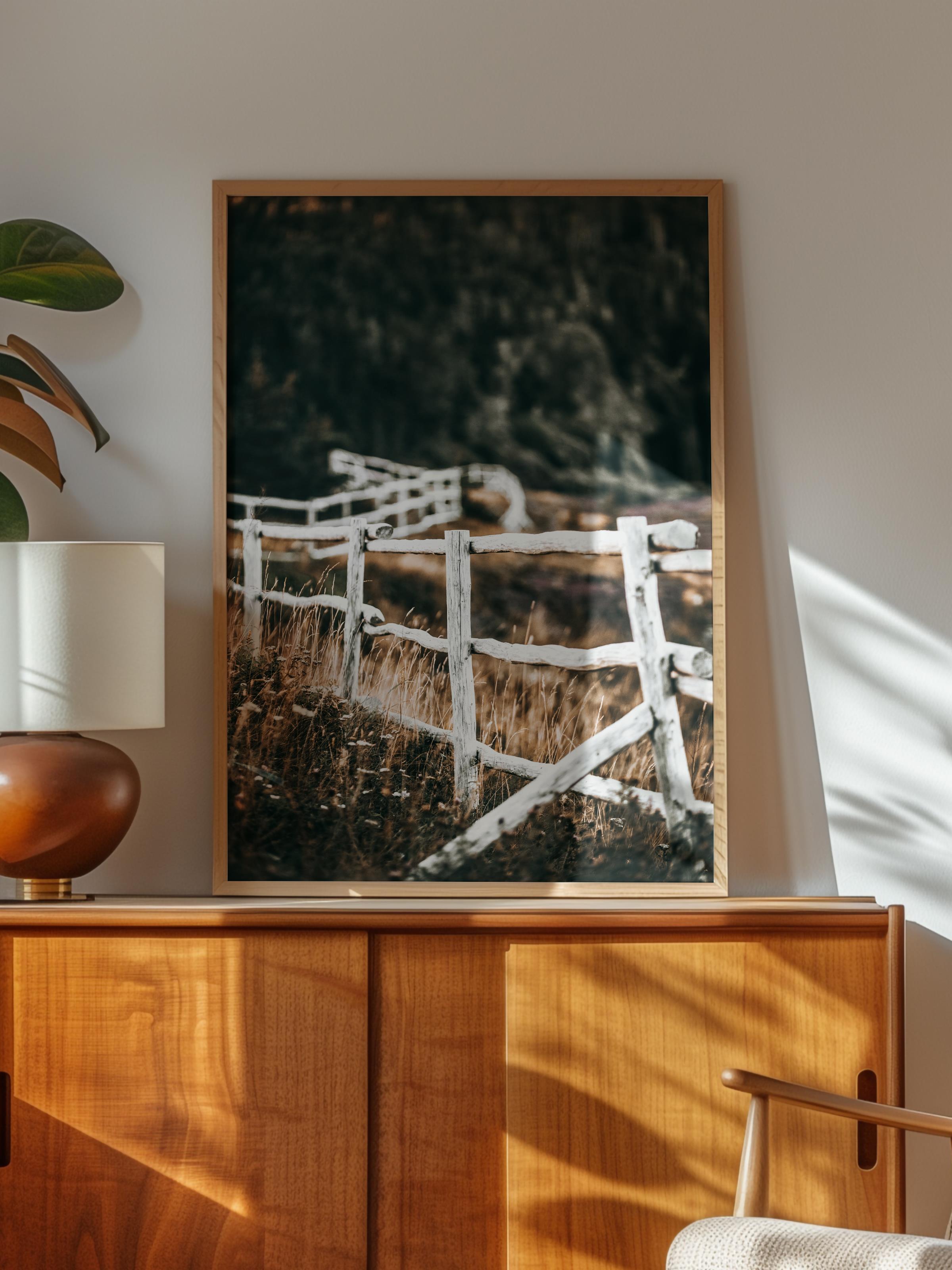 Rustic Çerçevesiz Poster, İskandinav Kahverengi Poster, NO:222 Beyaz Çit Fotoğraf, Dikey