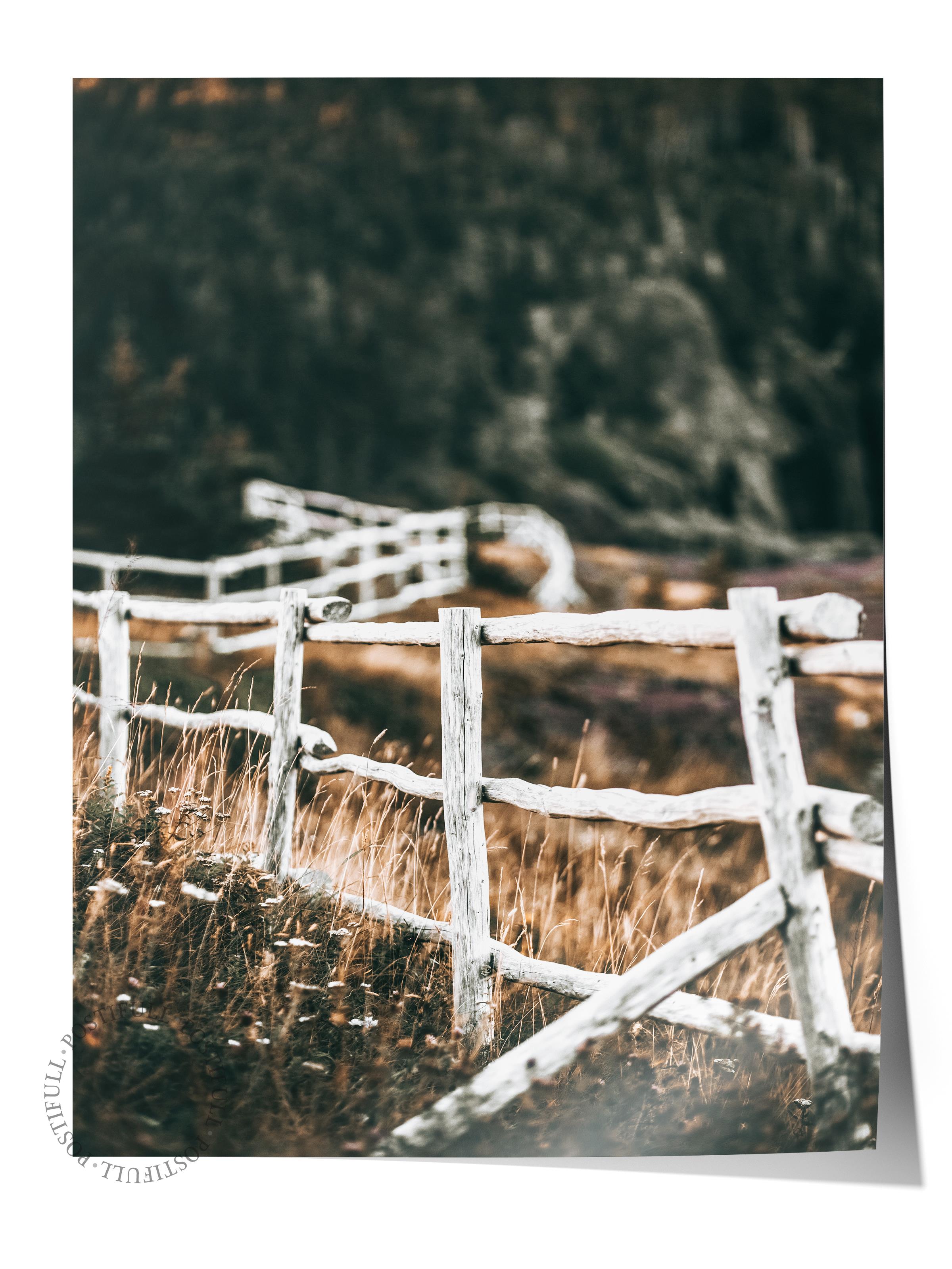 Rustic Çerçevesiz Poster, İskandinav Kahverengi Poster, NO:222 Beyaz Çit Fotoğraf, Dikey