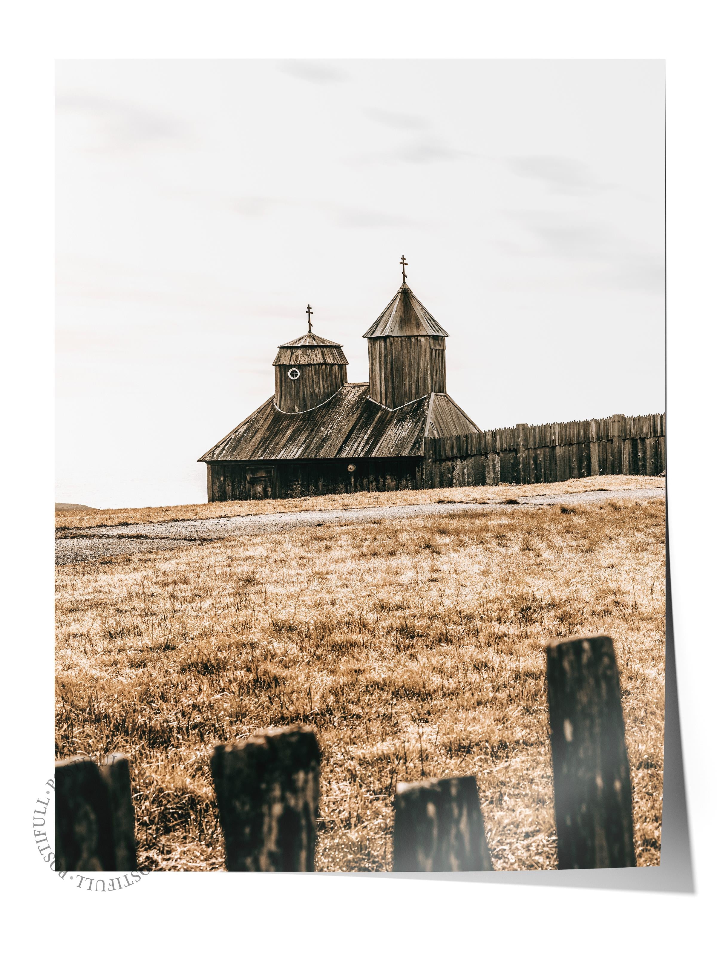 Rustic Çerçevesiz Poster, İskandinav Kahverengi Poster, NO:224 Çit ve Ev Fotoğraf, Dikey