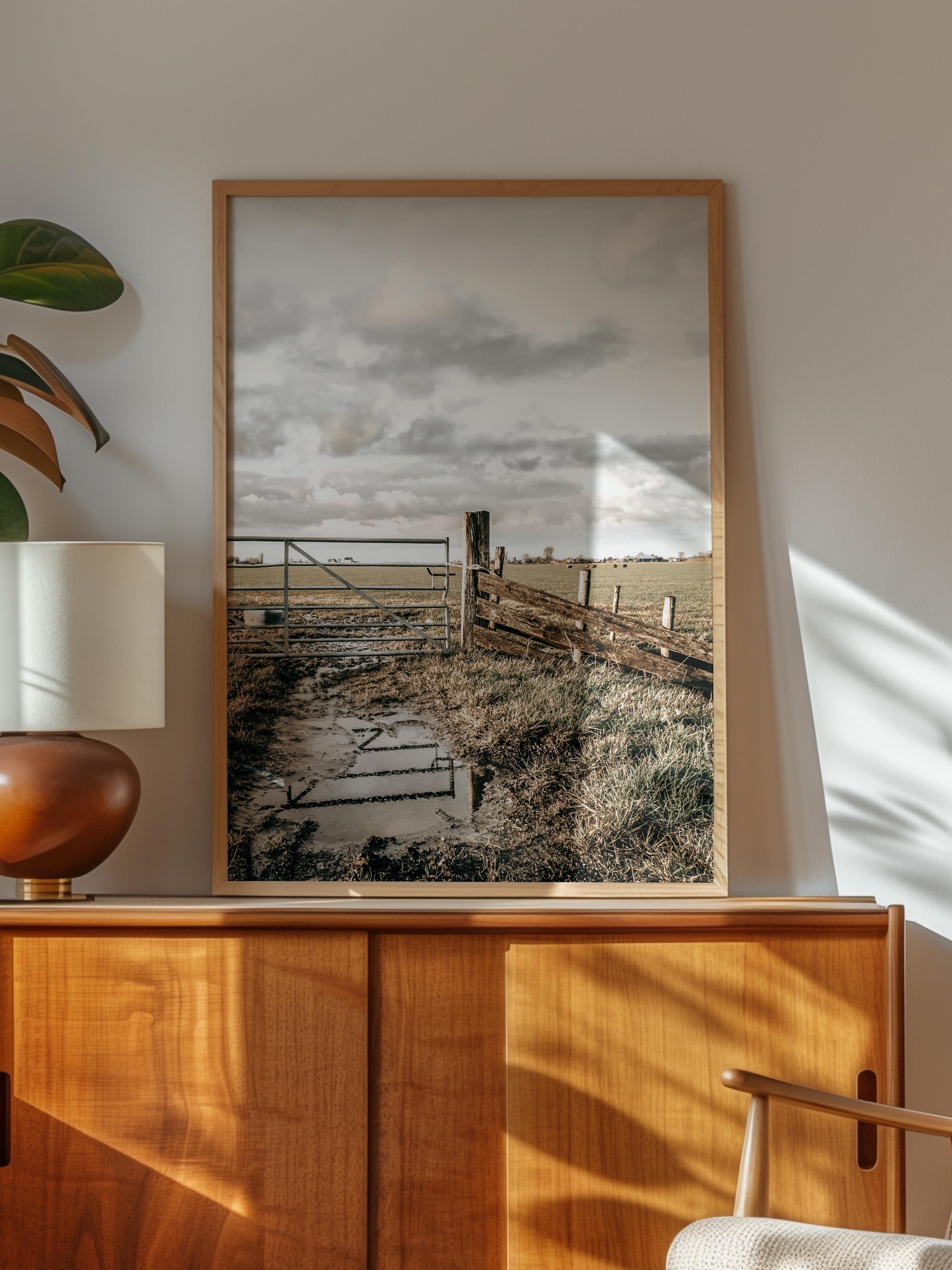 Rustic Çerçevesiz Poster, İskandinav Kahverengi Poster, NO:225 Ahşap Yol Fotoğraf, Dikey