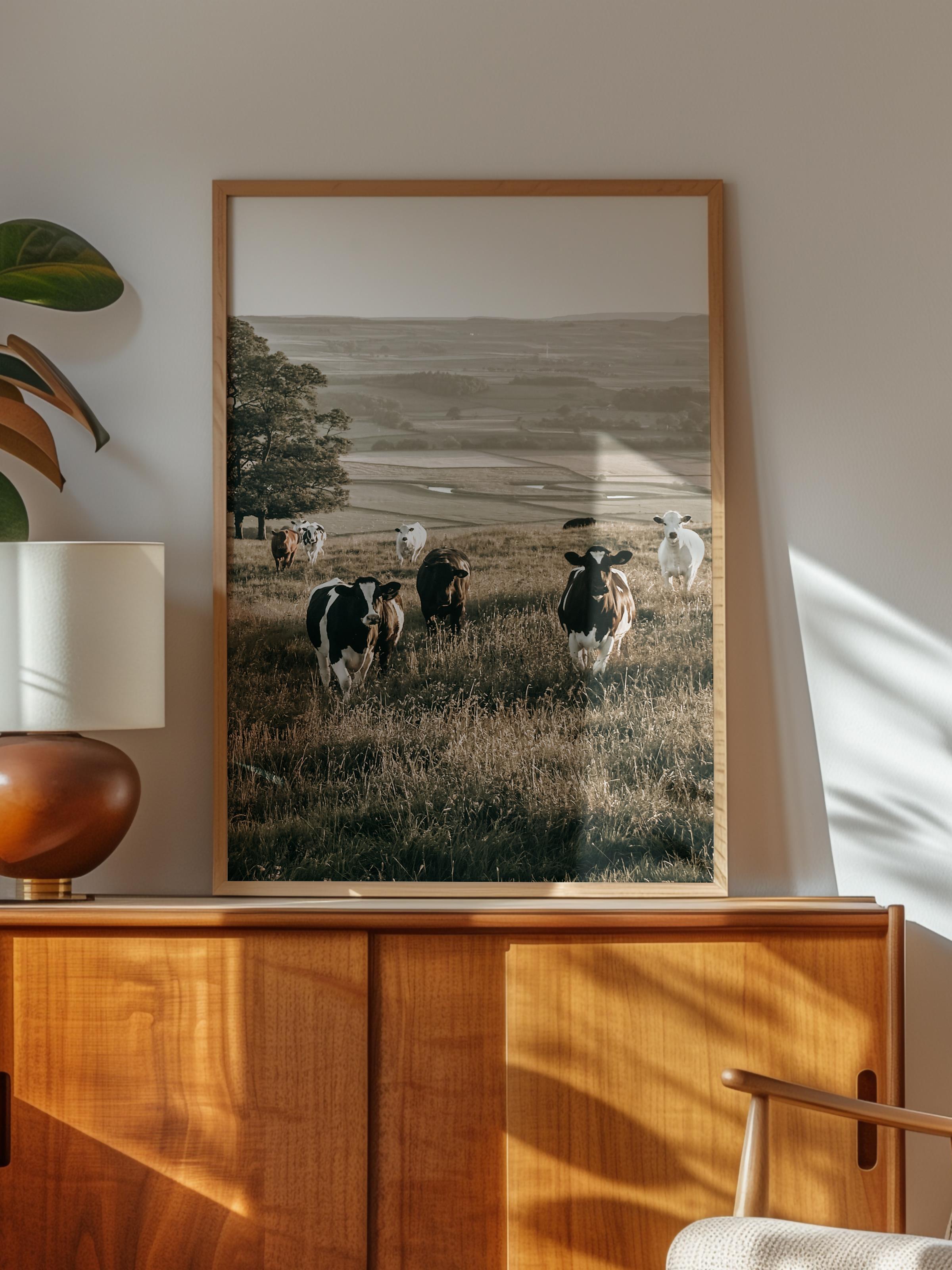 Rustic Çerçevesiz Poster, İskandinav Kahverengi Poster, NO:228 Koyunlar ve Çiftçi Fotoğraf, Dikey