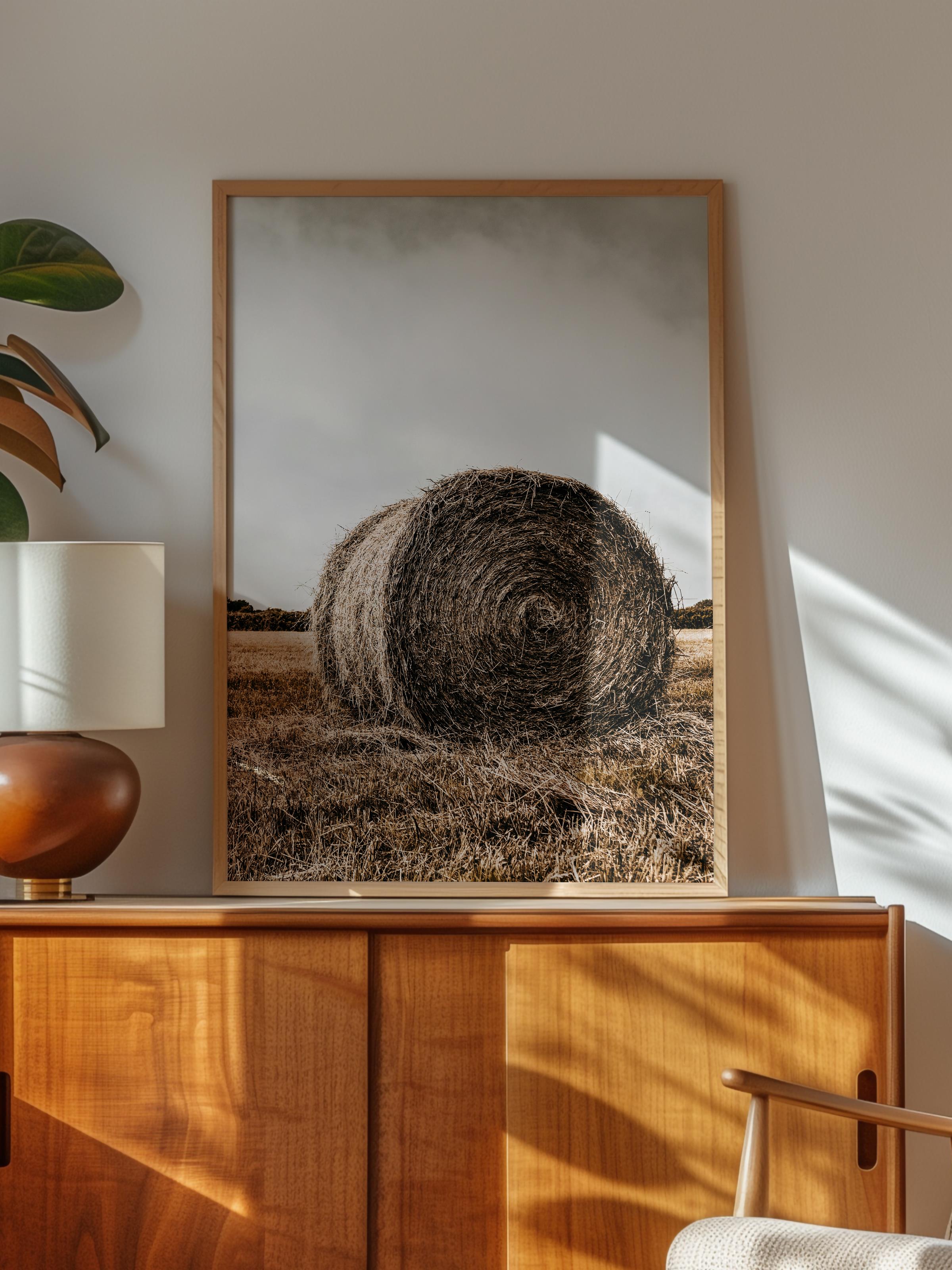Rustic Çerçevesiz Poster, İskandinav Kahverengi Poster, NO:229 Saman Balyası Fotoğraf, Dikey