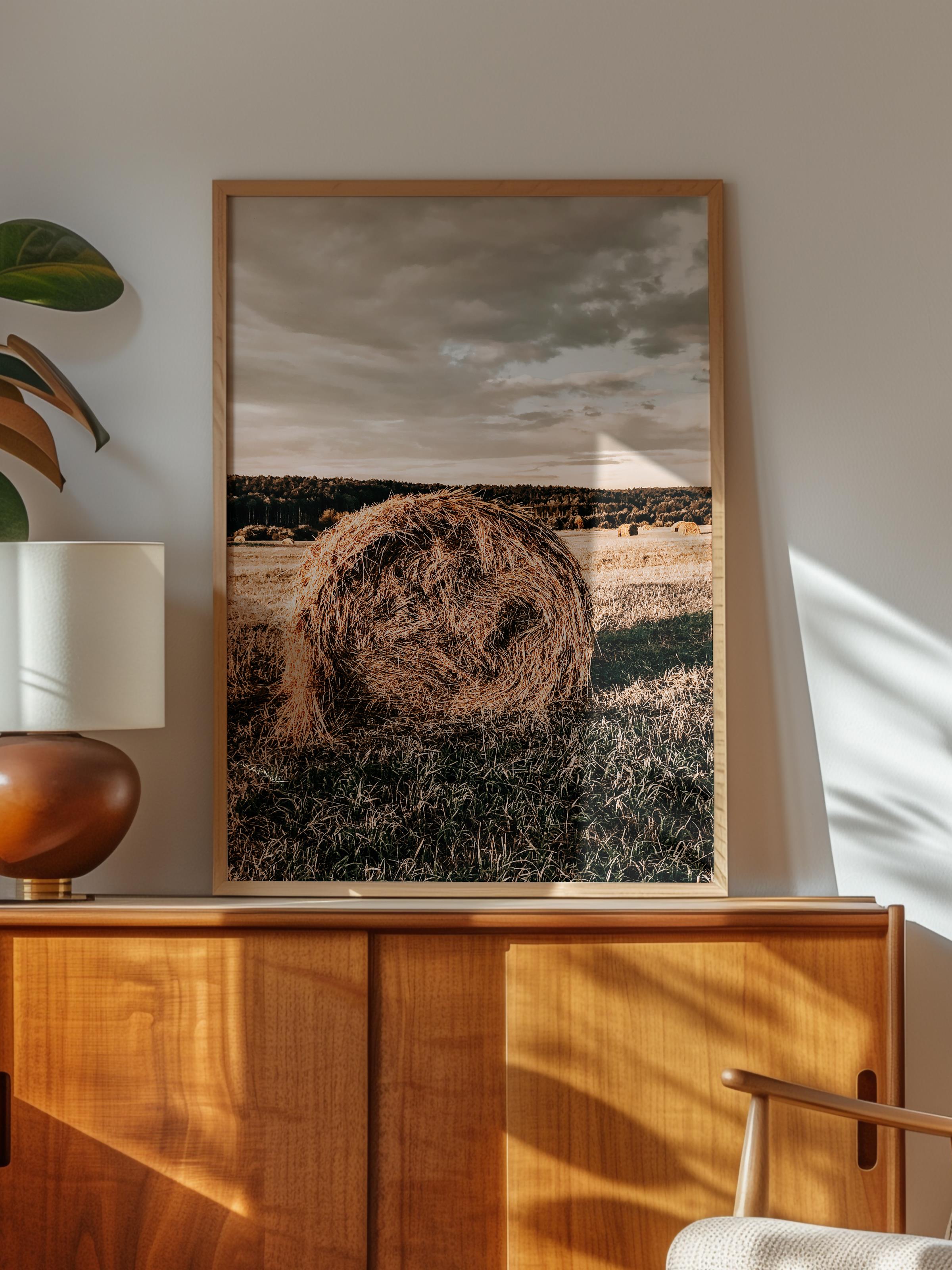 Rustic Çerçevesiz Poster, İskandinav Kahverengi Poster, NO:231 Saman Balyaları Fotoğraf, Dikey
