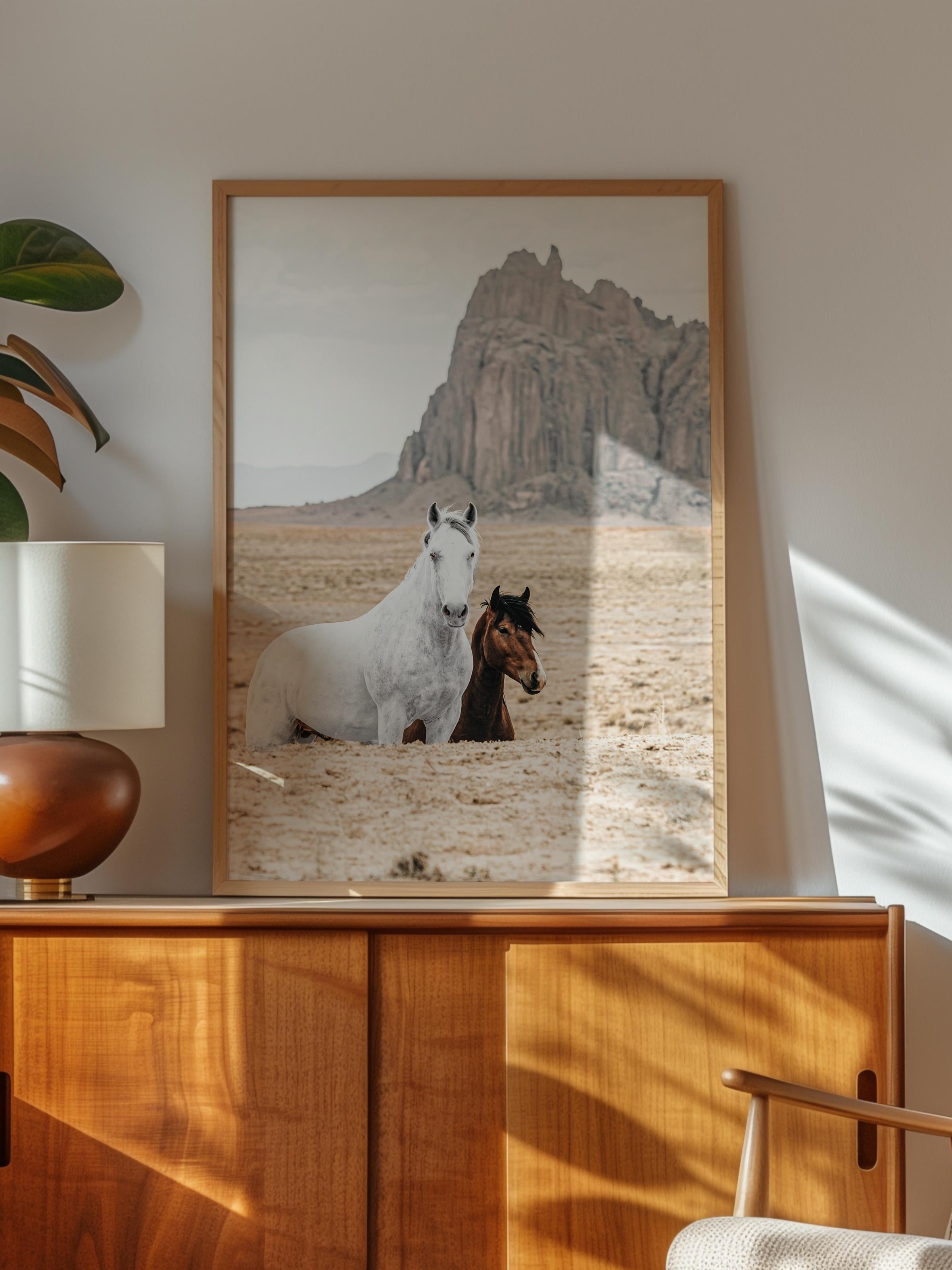 Rustic Çerçevesiz Poster, İskandinav Kahverengi Poster, NO:233 Lama ve Kayalık Fotoğraf, Dikey