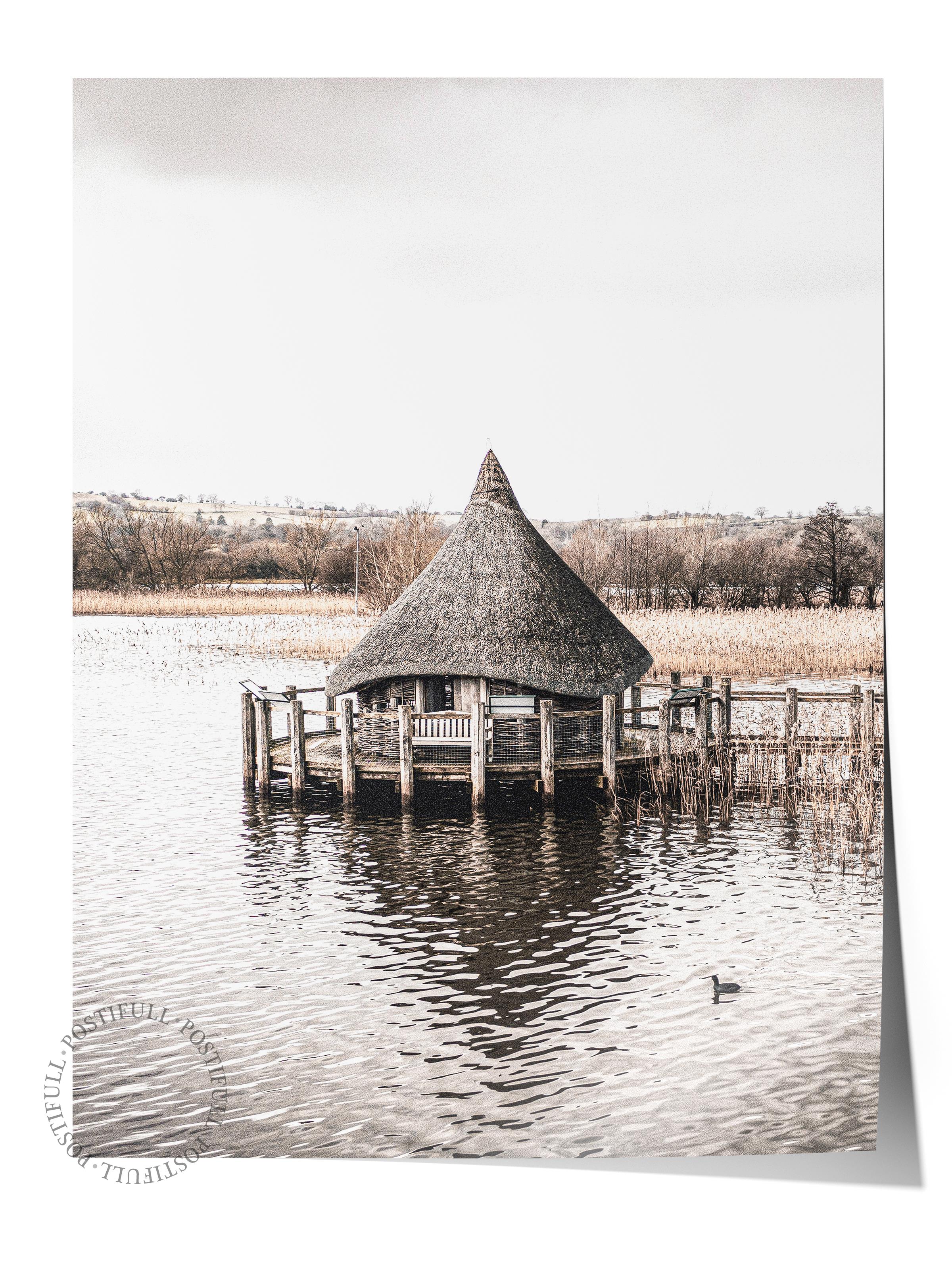 Rustic Çerçevesiz Poster, İskandinav Kahverengi Poster, NO:238 Göl Ev Fotoğraf, Dikey