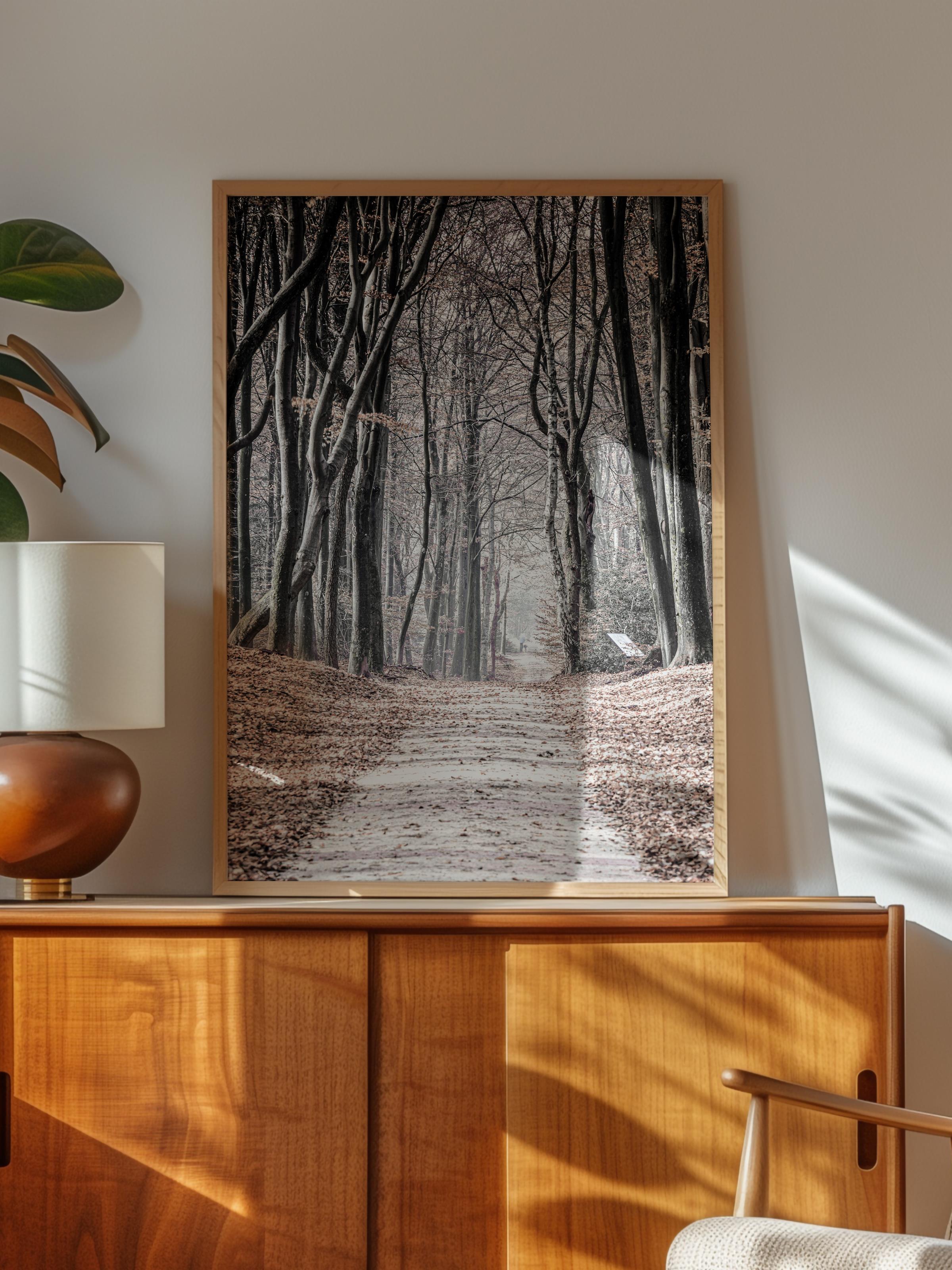 Rustic Çerçevesiz Poster, İskandinav Kahverengi Poster, NO:240 Orman Yolu Fotoğraf, Dikey