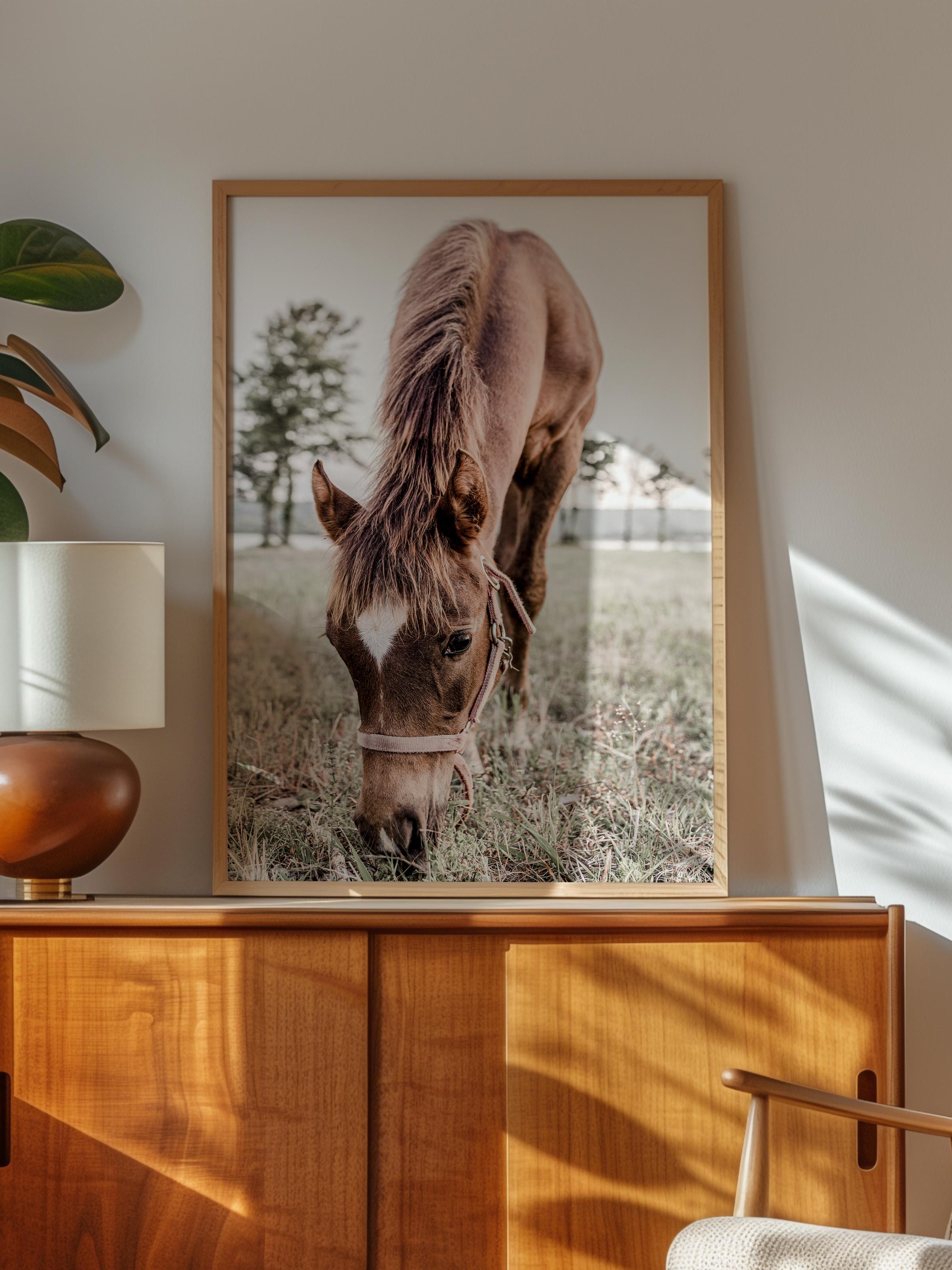 Rustic Çerçevesiz Poster, İskandinav Kahverengi Poster, NO:242 At Fotoğraf, Dikey