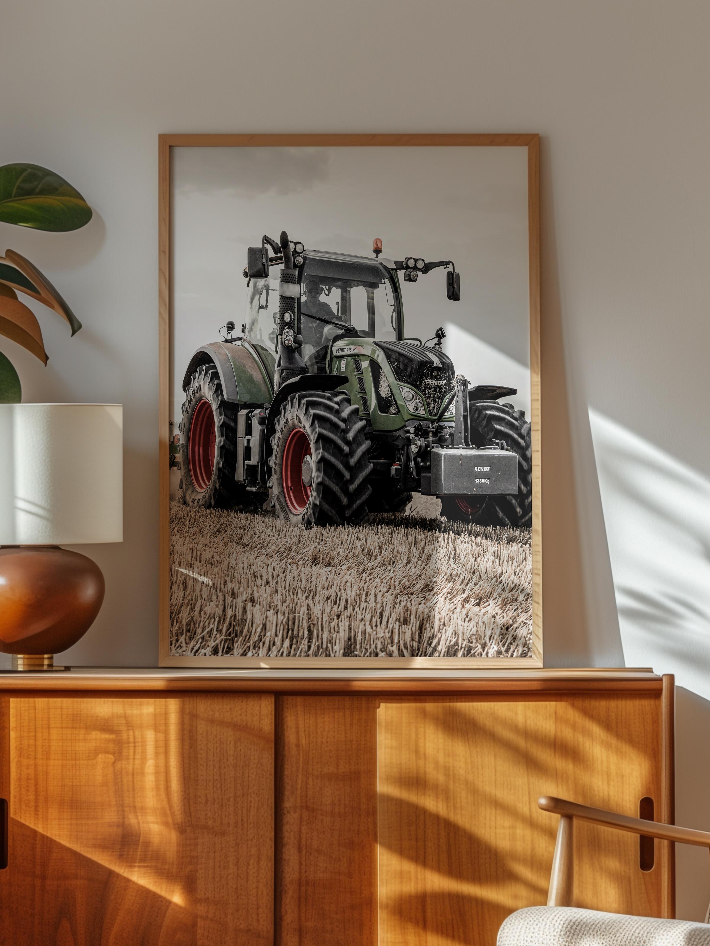 Rustic Çerçevesiz Poster, İskandinav Kahverengi Poster, NO:249 Traktör Fotoğraf, Dikey