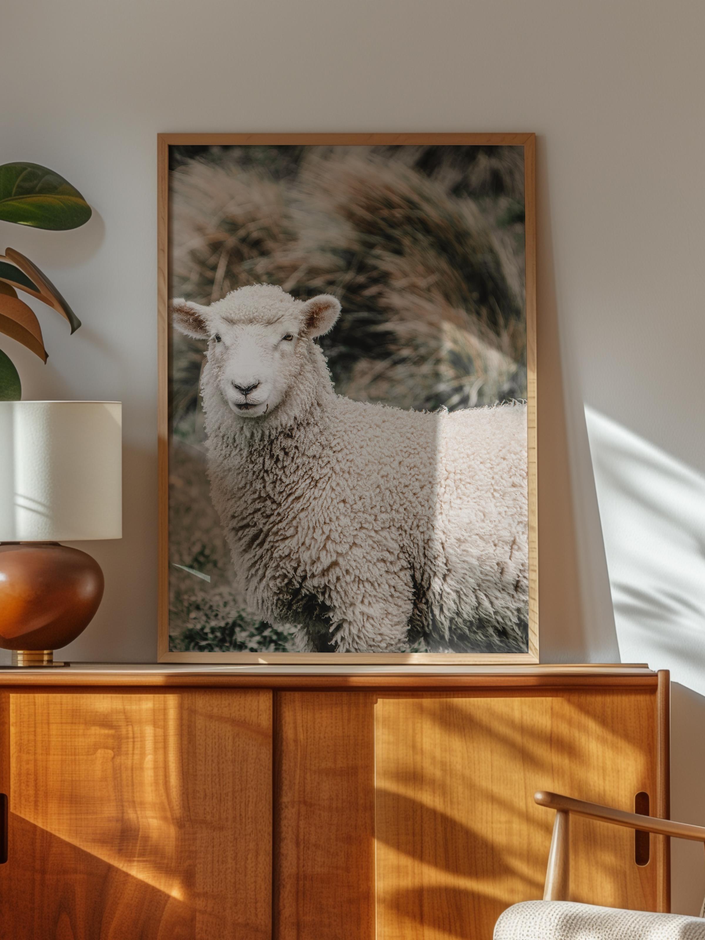 Rustic Çerçevesiz Poster, İskandinav Kahverengi Poster, NO:252 Koyun Yakın Plan Fotoğraf, Dikey