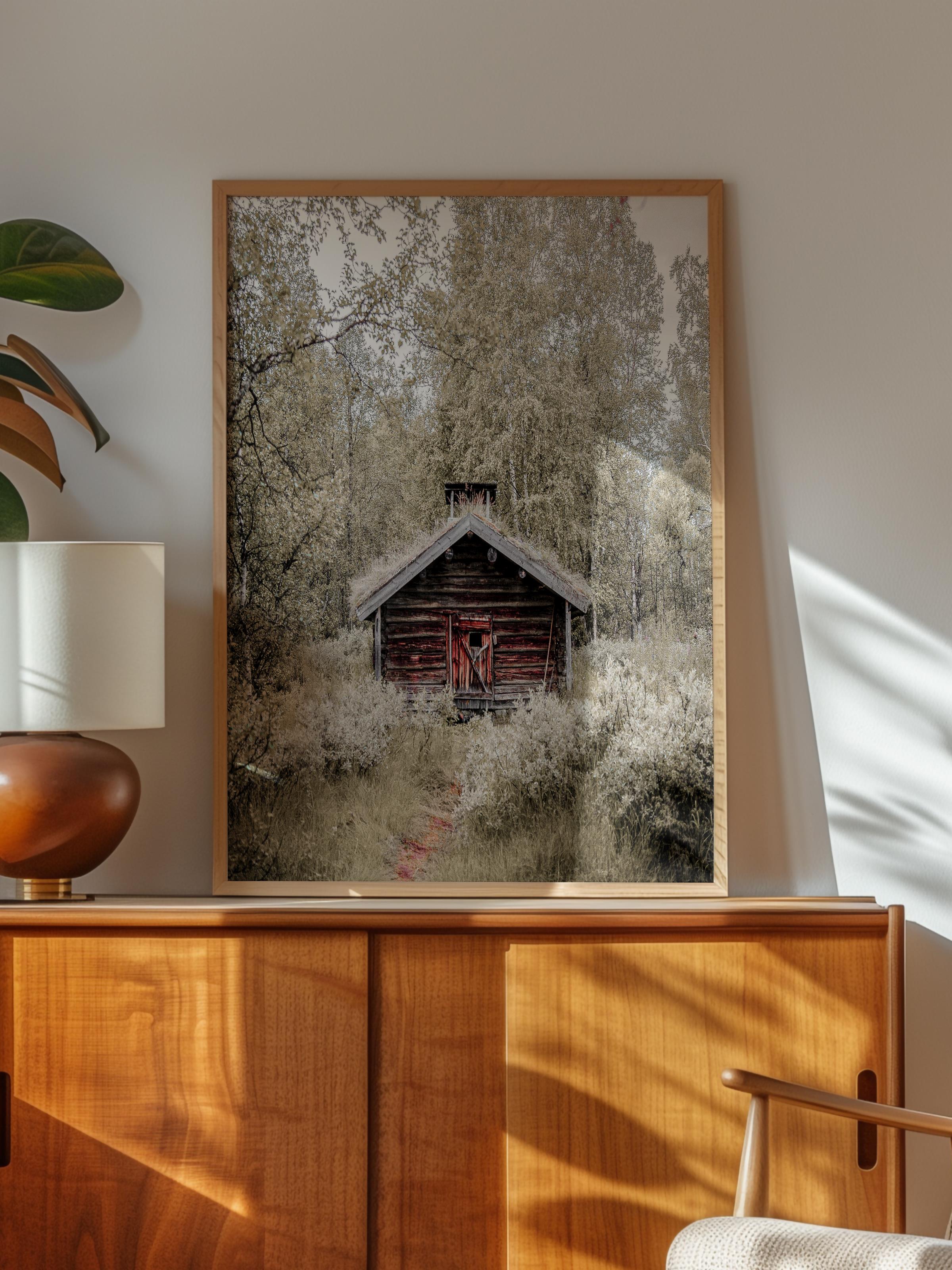 Rustic Çerçevesiz Poster, İskandinav Kahverengi Poster, NO:259 Ahşap Ev Fotoğraf, Dikey