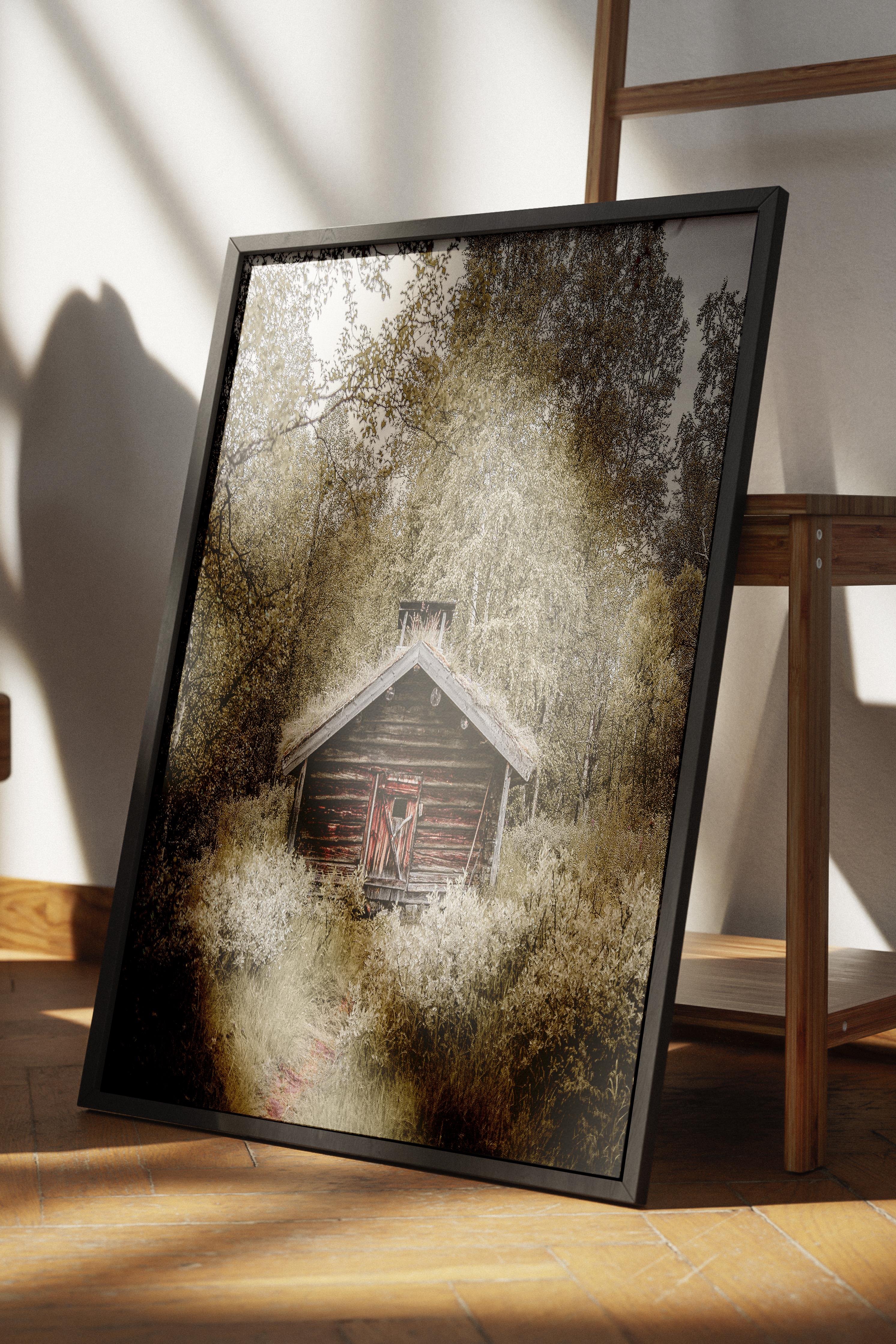 Rustic Çerçevesiz Poster, İskandinav Kahverengi Poster, NO:259 Ahşap Ev Fotoğraf, Dikey