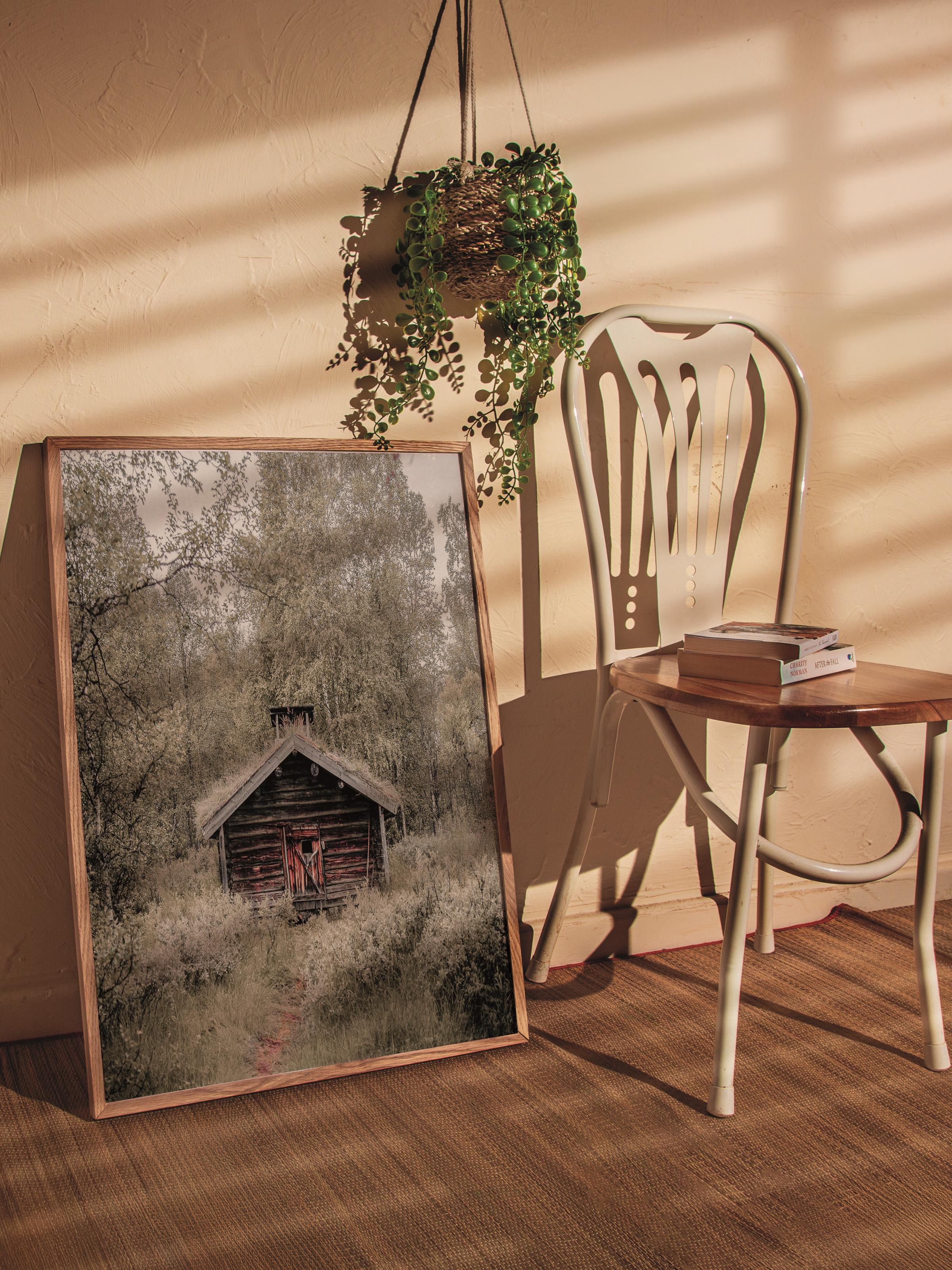 Rustic Çerçevesiz Poster, İskandinav Kahverengi Poster, NO:259 Ahşap Ev Fotoğraf, Dikey