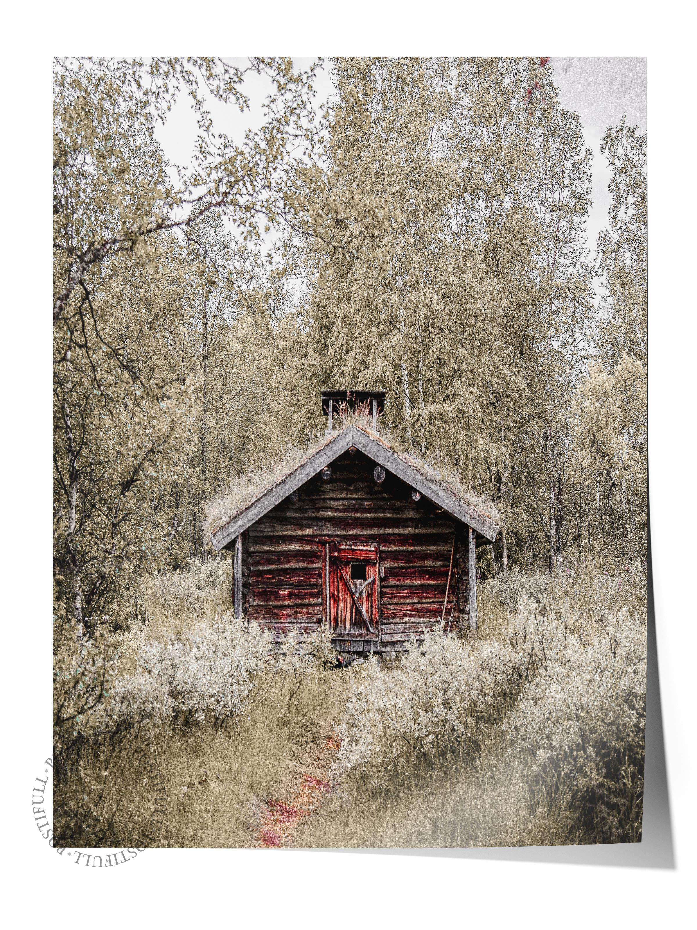 Rustic Çerçevesiz Poster, İskandinav Kahverengi Poster, NO:259 Ahşap Ev Fotoğraf, Dikey