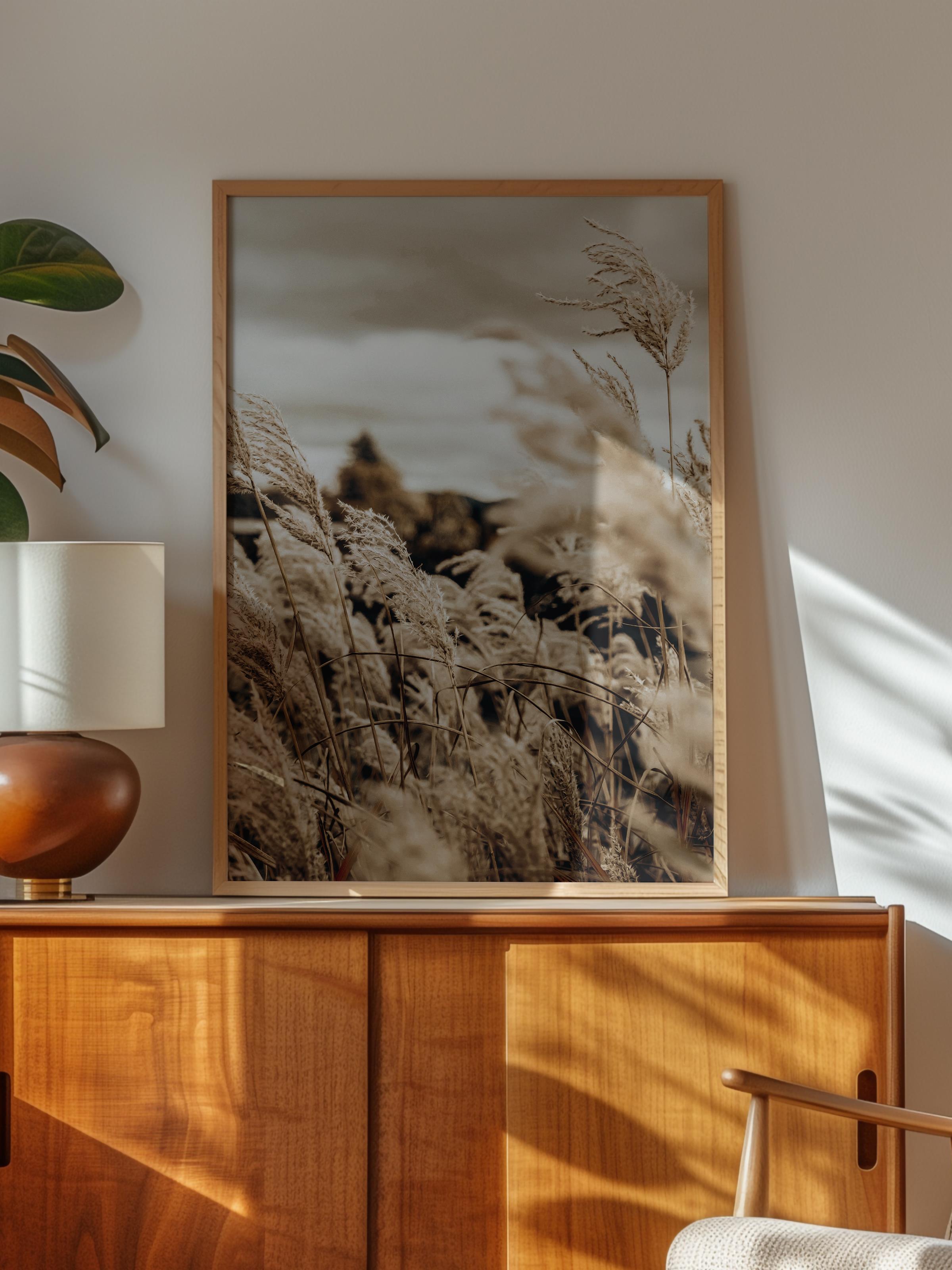 Rustic Çerçevesiz Poster, İskandinav Kahverengi Poster, NO:26 Kuru Otlar Fotoğraf, Dikey