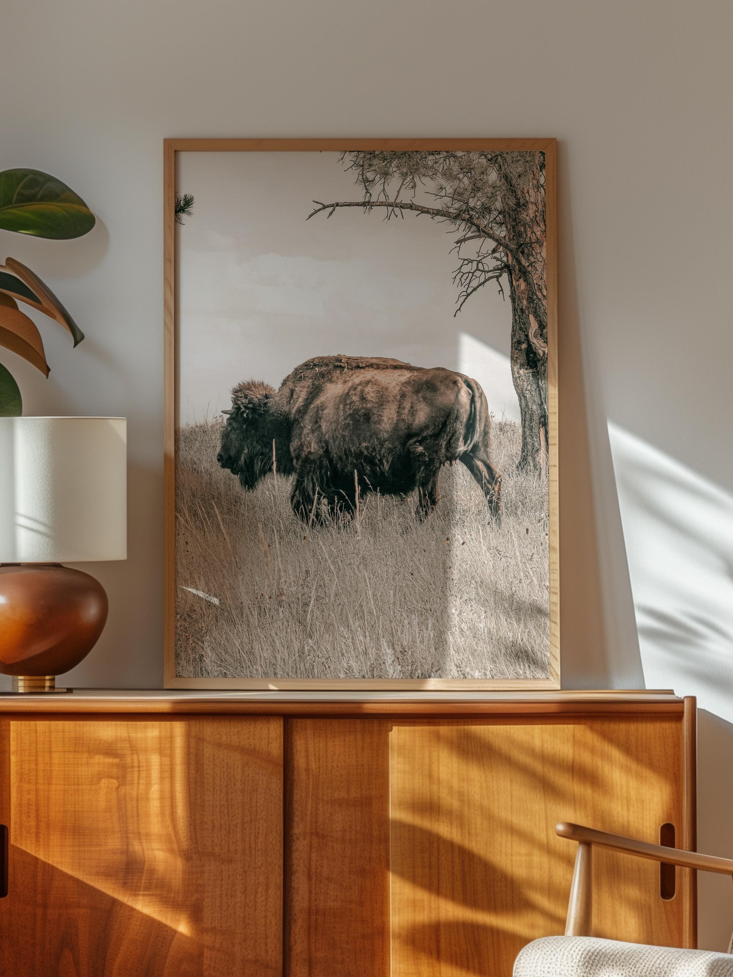Rustic Çerçevesiz Poster, İskandinav Kahverengi Poster, NO:260 Bufalo Fotoğraf, Dikey