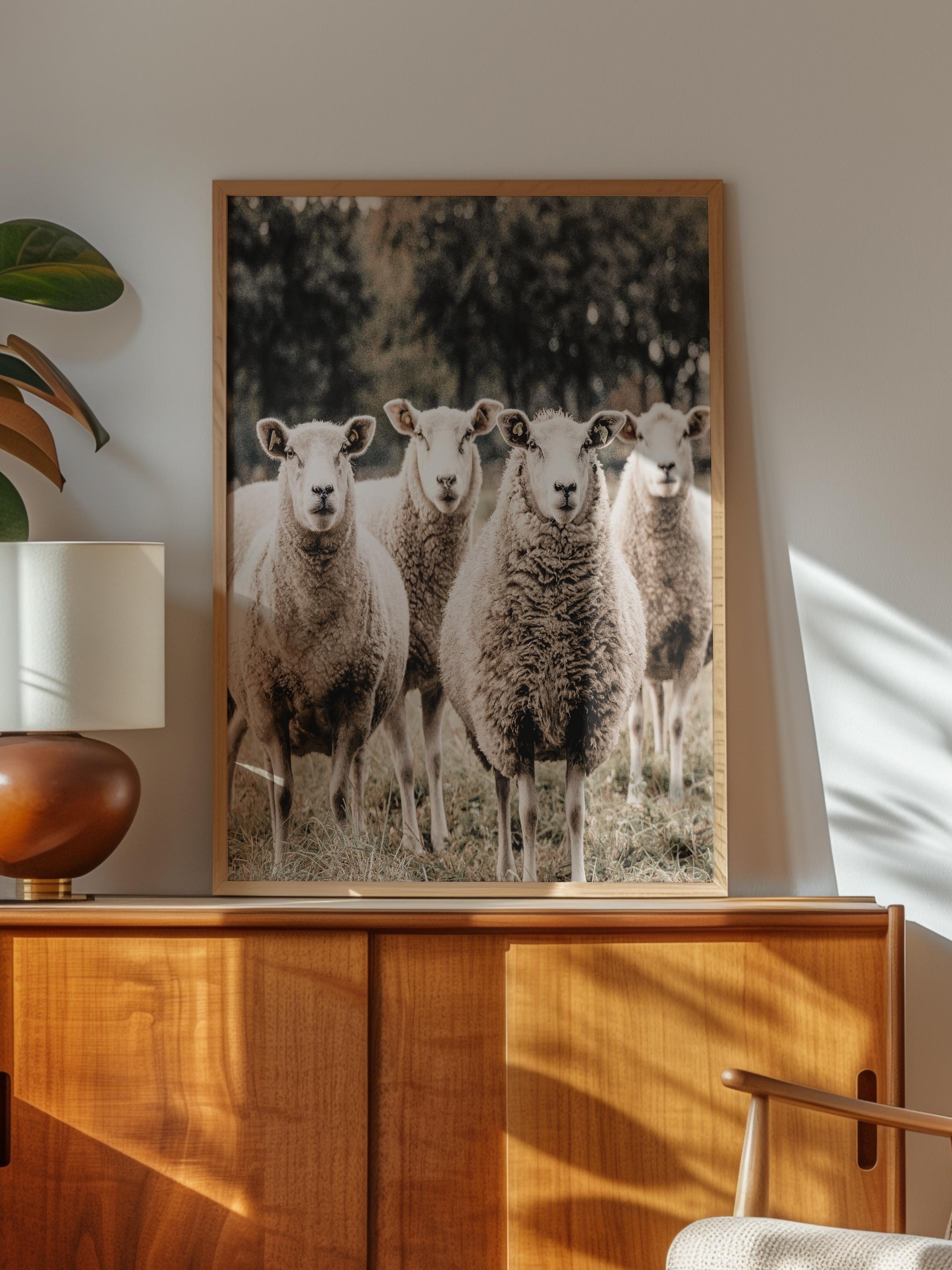 Rustic Çerçevesiz Poster, İskandinav Kahverengi Poster, NO:264 Koyunlar Fotoğraf, Dikey