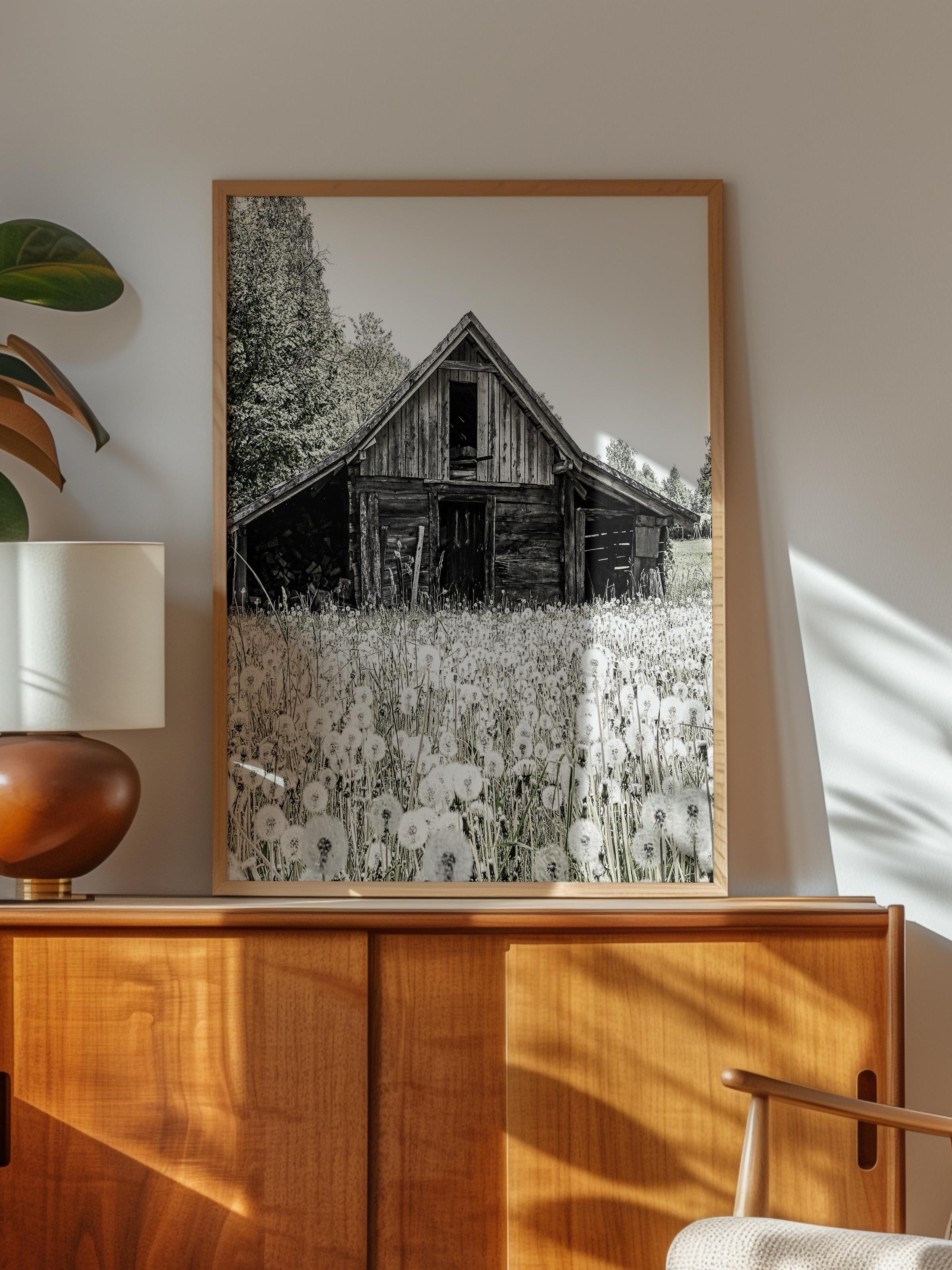 Rustic Çerçevesiz Poster, İskandinav Kahverengi Poster, NO:265 Ahşap Kulübe Fotoğraf, Dikey