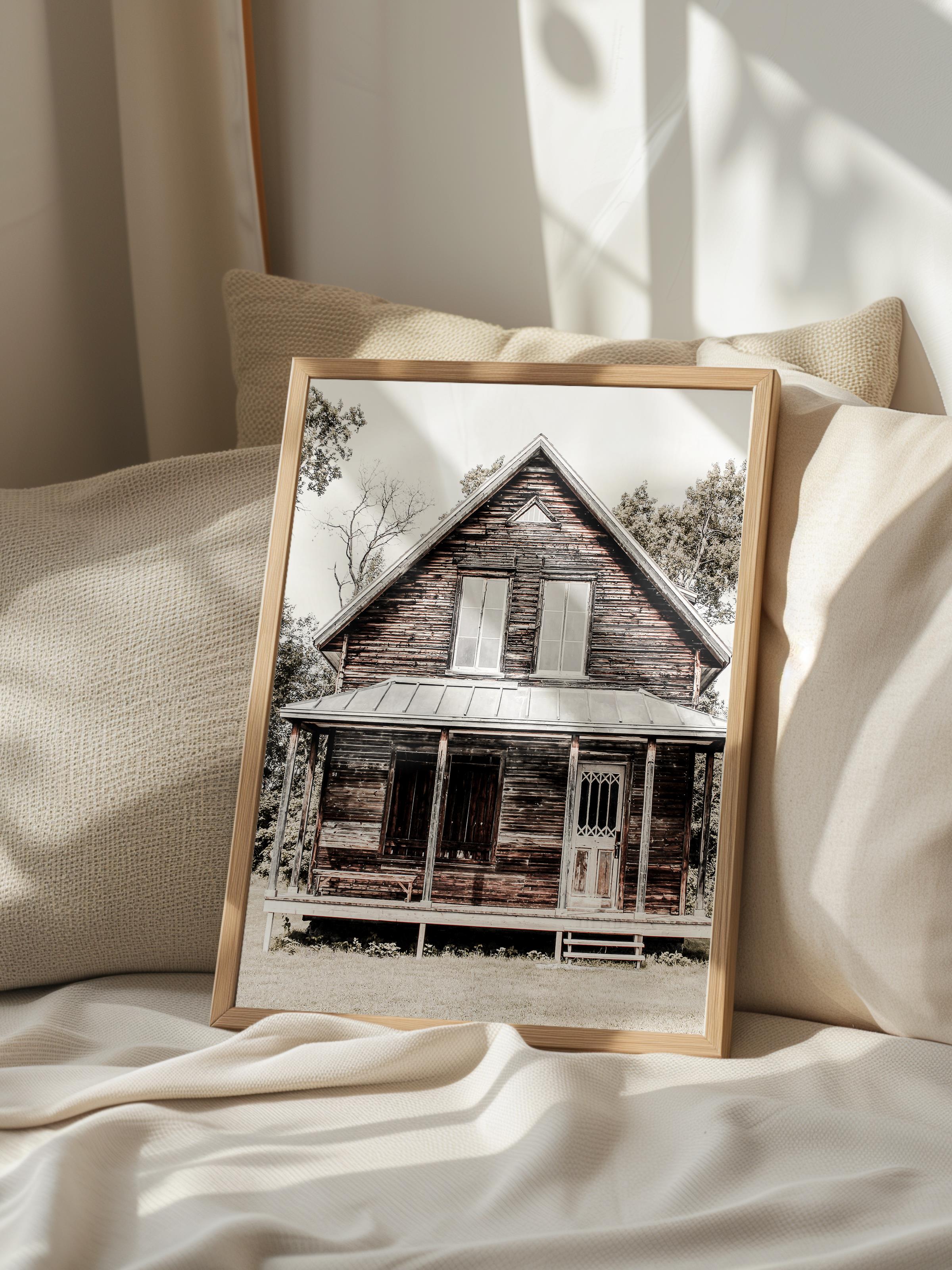 Rustic Çerçevesiz Poster, İskandinav Kahverengi Poster, NO:266 Ahşap Ev Fotoğraf, Dikey