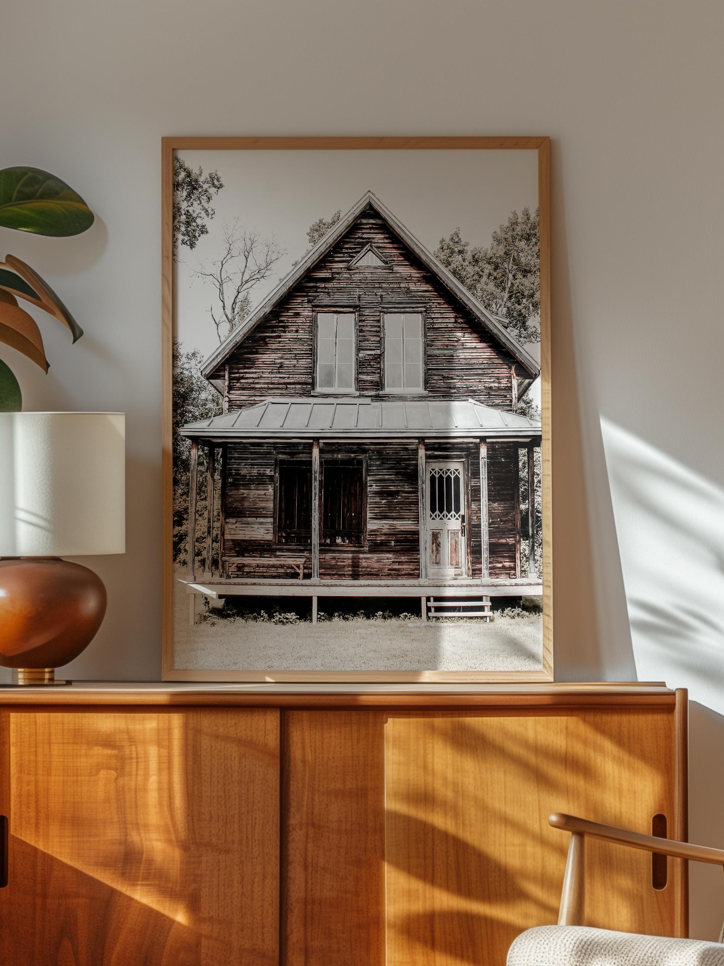 Rustic Çerçevesiz Poster, İskandinav Kahverengi Poster, NO:266 Ahşap Ev Fotoğraf, Dikey